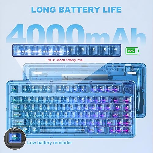 Miniatura 6 de Teclado mecánico transparente, teclados cremosos inalámbricos retroiluminados RGB, diseño acrílico transparente personalizable de intercambio en
