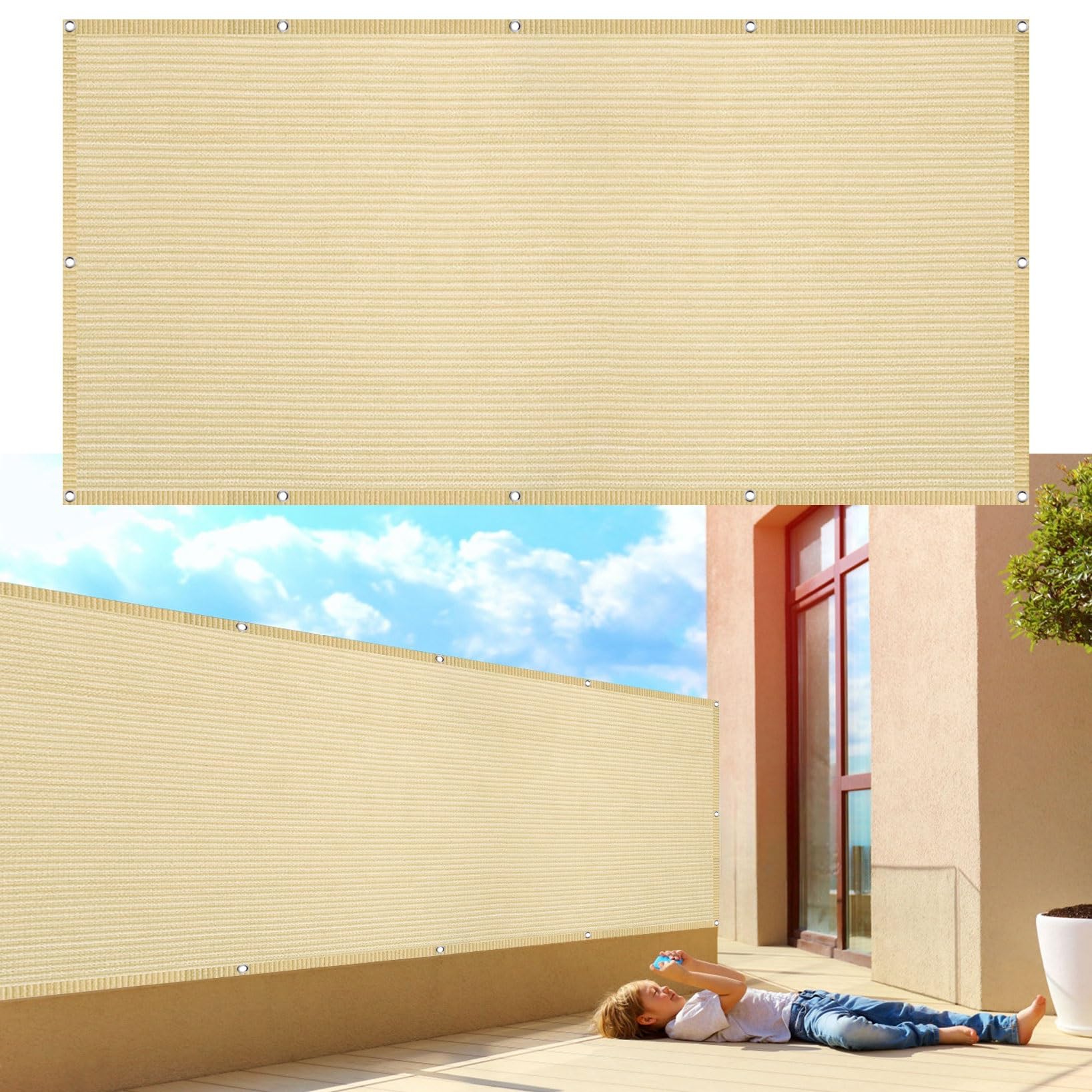 Brise Vue Balcon Exterieur 150 x 400 cm Protection UV Écran d'Intimité Extérieur avec Attaches Crème