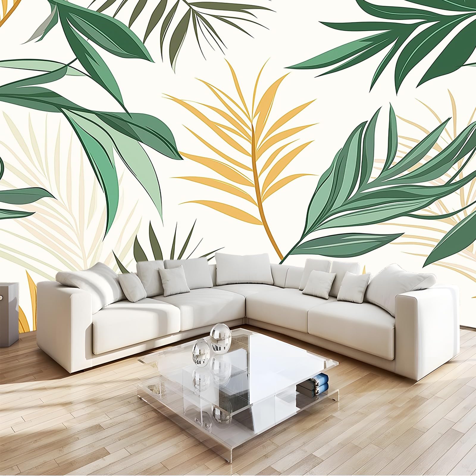 Samoprzylepna tapeta, proste linie, wzór liści, struktura, fototapeta, kamień, wodoszczelna, nowoczesna, 250 x 175 cm, tapeta ścienna, kremowa, do kuchni, sypialni, salonu, ściany
