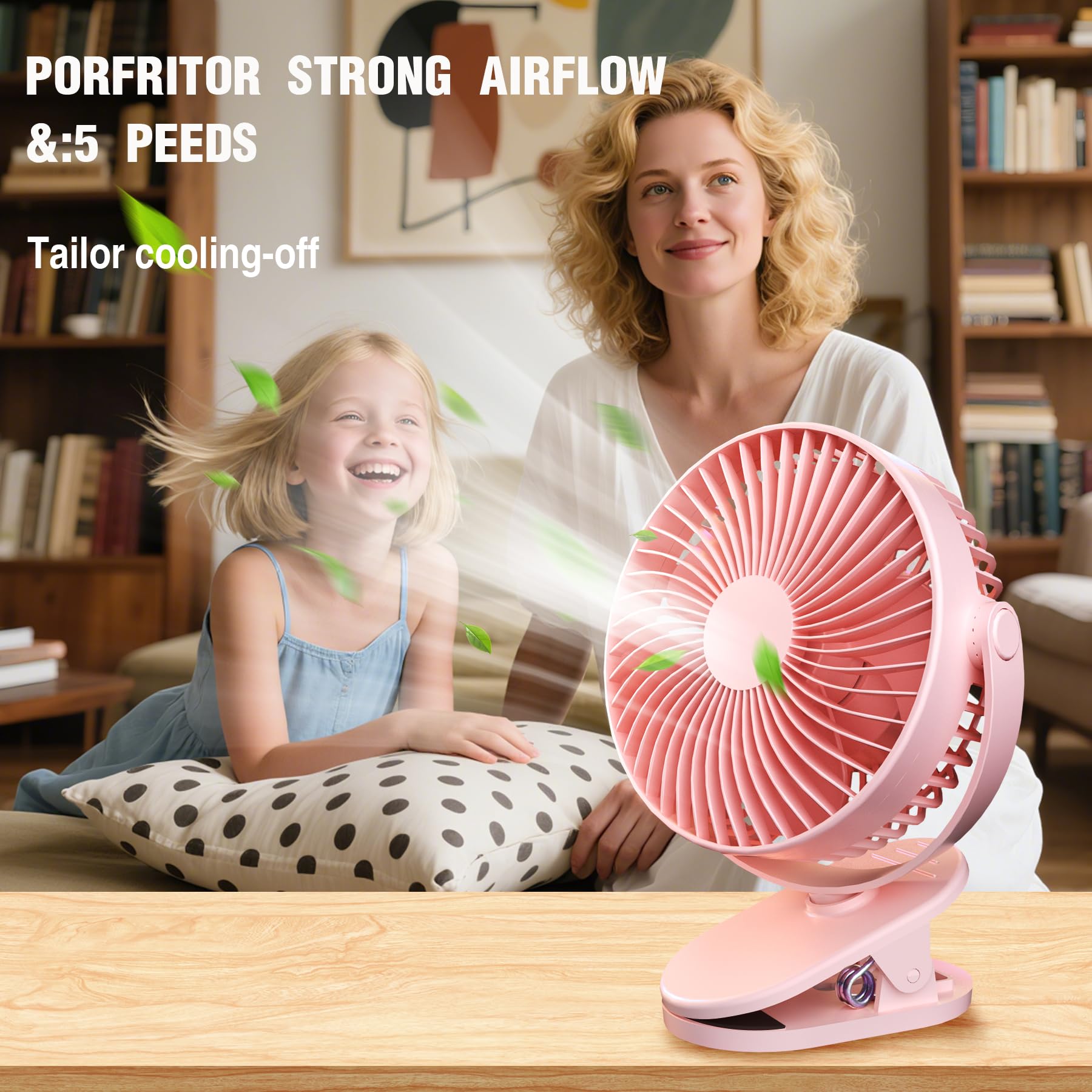 Ventilador de clip recargable, ventilador de escritorio a batería de 8 pulgadas, ventilador USB, 5 velocidades, fuerte flujo de aire, abrazadera resistente para carrito de golf, oficina 7