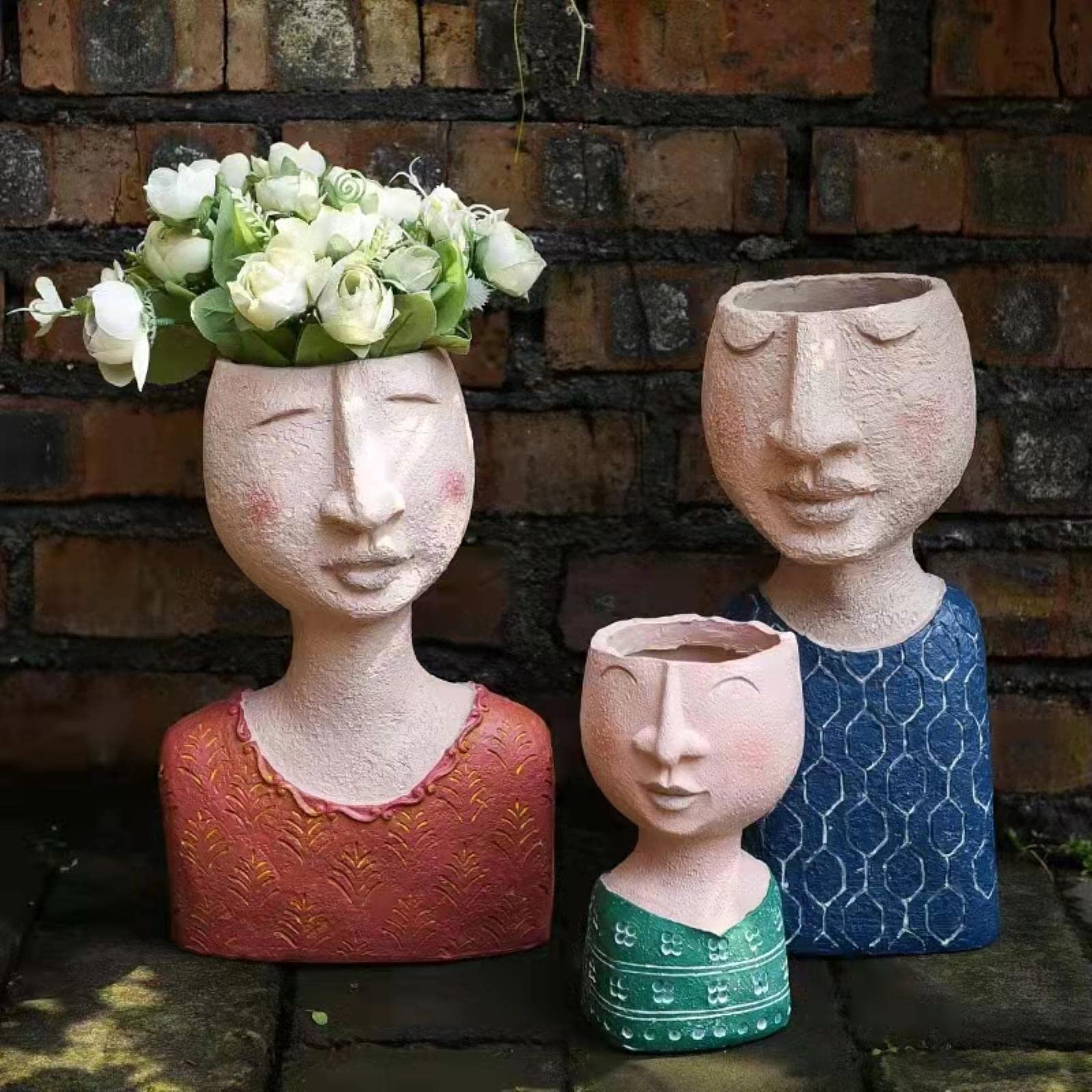 YUANstore Kunst-Porträt Blumentopf Aus Harz – Handgeschnitztes Gesicht-Design, Mit Drainageloch, Für Sukkulenten