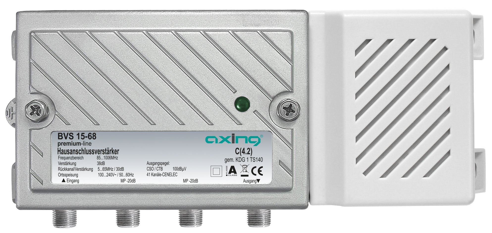 Axing BVS01568 - Amplificatore allacciamento domestico (20 dB regolabile), con canale di ritorno attivo