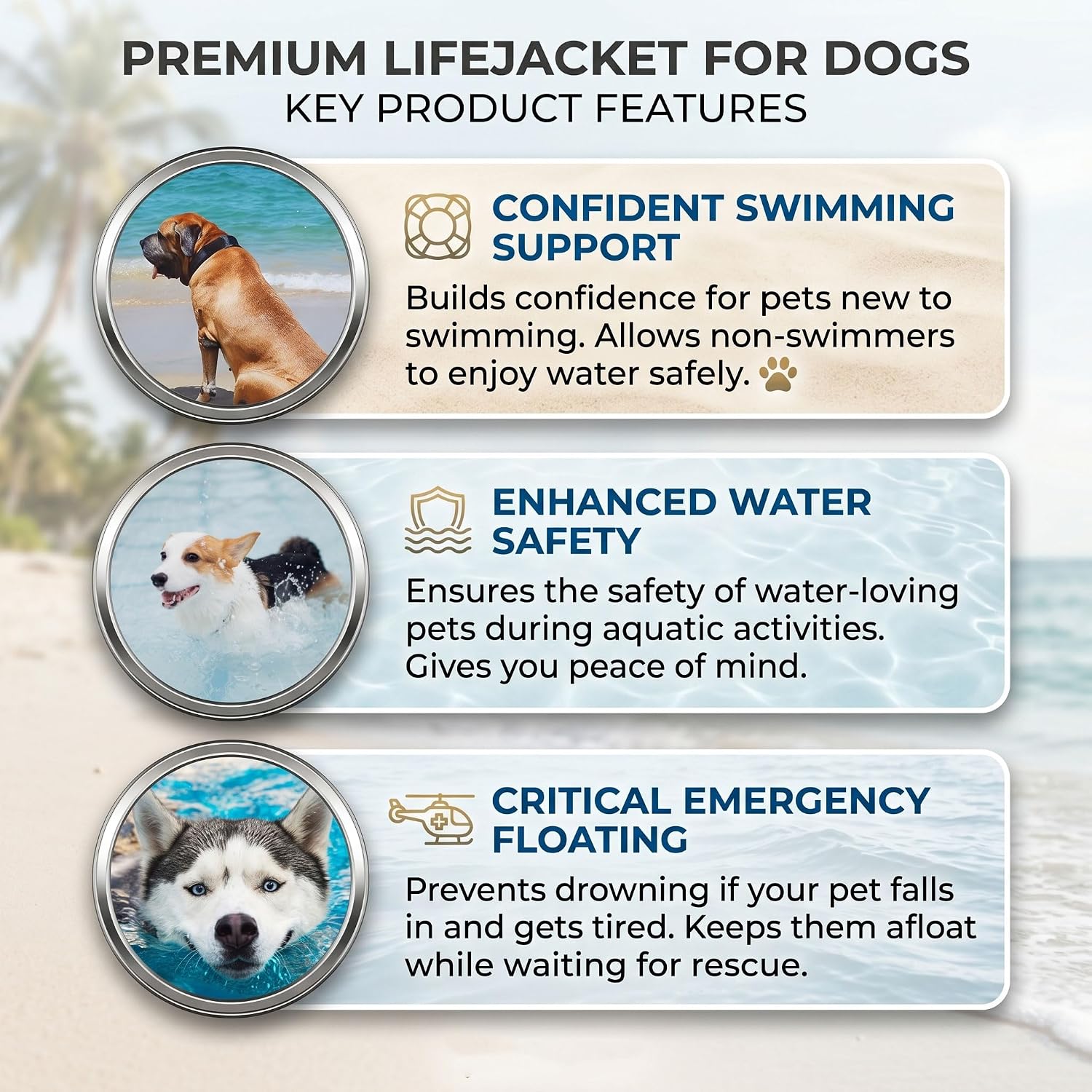 Dog Life Jacket, Adjustable High Buoyancy Dog Safety Vest with Rescue Handle & D-Rings, Reflective Pet Life Vest for Swimming, Boating & Water Sports, Lightweight for Small Dogs
