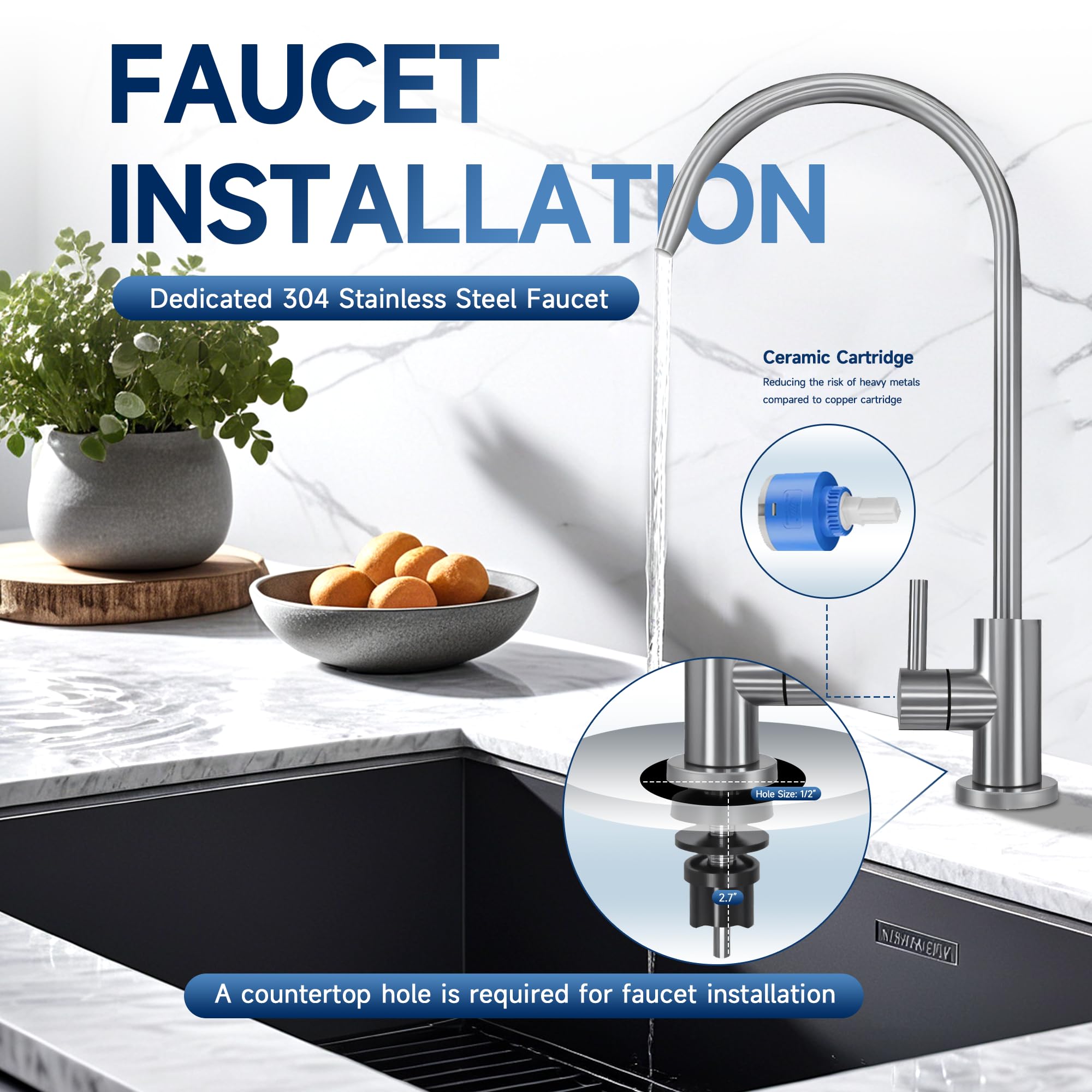 AQUALTRA USF-4RF-100 Depuratore Acqua Osmosi Inversa Sottolavello Alcalino pH+, Sistema di Filtrazione 0,0001μm, 100 GPD, Rapporto Acqua Pura/Scarto 3:1, con Rubinetto e Serbatoio Integrato