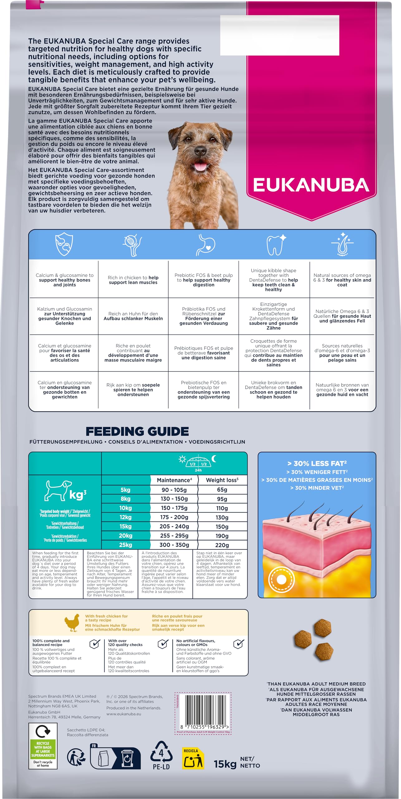 EUKANUBA Weight Control - Alimento Seco para Perros, Pollo, 15kg | Special Care | Bajo en grasa | Ayuda a mantener el peso | Pollo