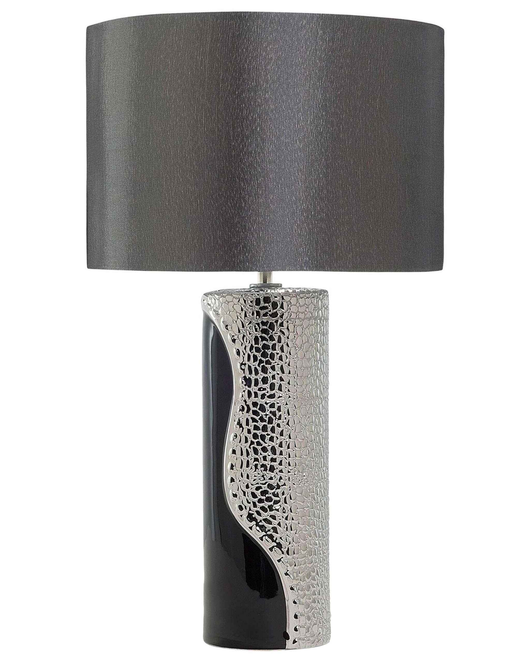 Tischlampe im Glamour Stil Kunstseide/Porzellan schwarz/silber Aiken