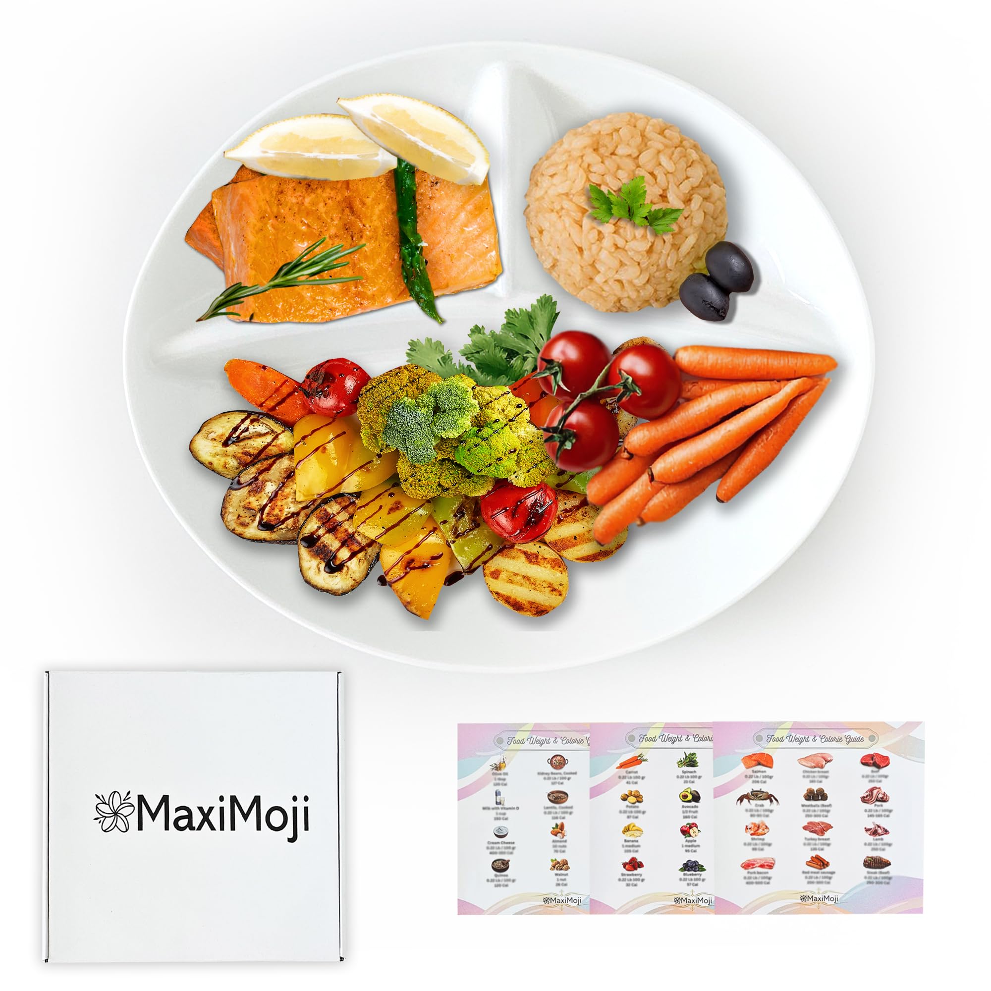 MaxiMoji Portion Control Plate for Adults, Divided Plate for Weight loss, Ideal for Bariatric and Diabetic and Healthy Diets, Durable and Easy to