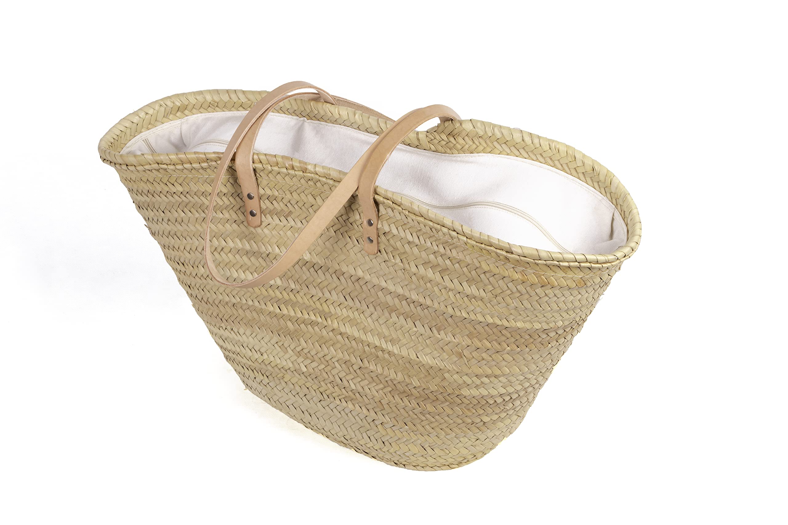 Capazo de Palma, Asas Bandolera Beige y Cierre Tela Beige, Grande N8 5340-8