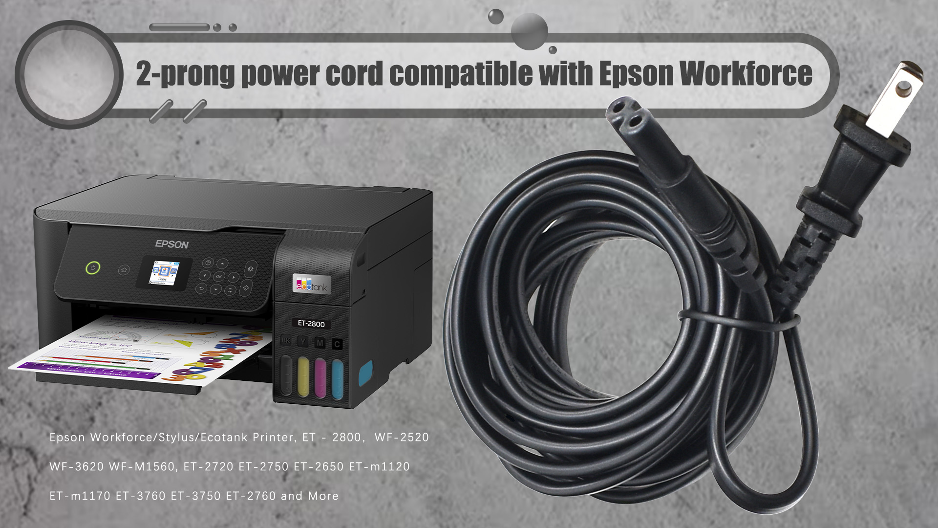 Amazon.com: 2 Prong Power Cord Charger for Epson Workforce Stylus