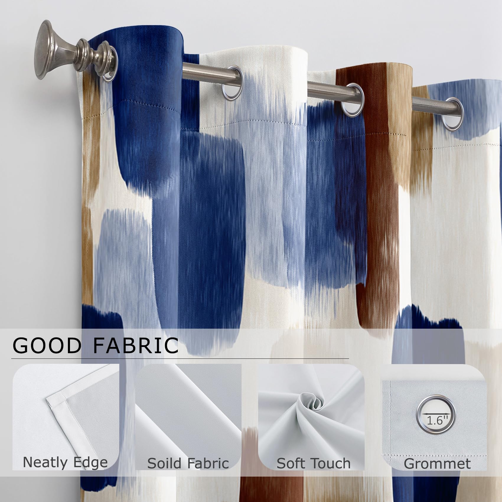 Mistela Blickdichte Gardinen Abstrakte Kunst - Verdunkelungsvorhang Blau Braun Beige Modern Vorhang mit Ösen für Schlafzimmer Wohnzimmer Kinderzimmer - 2er Set - H175 x B140cm