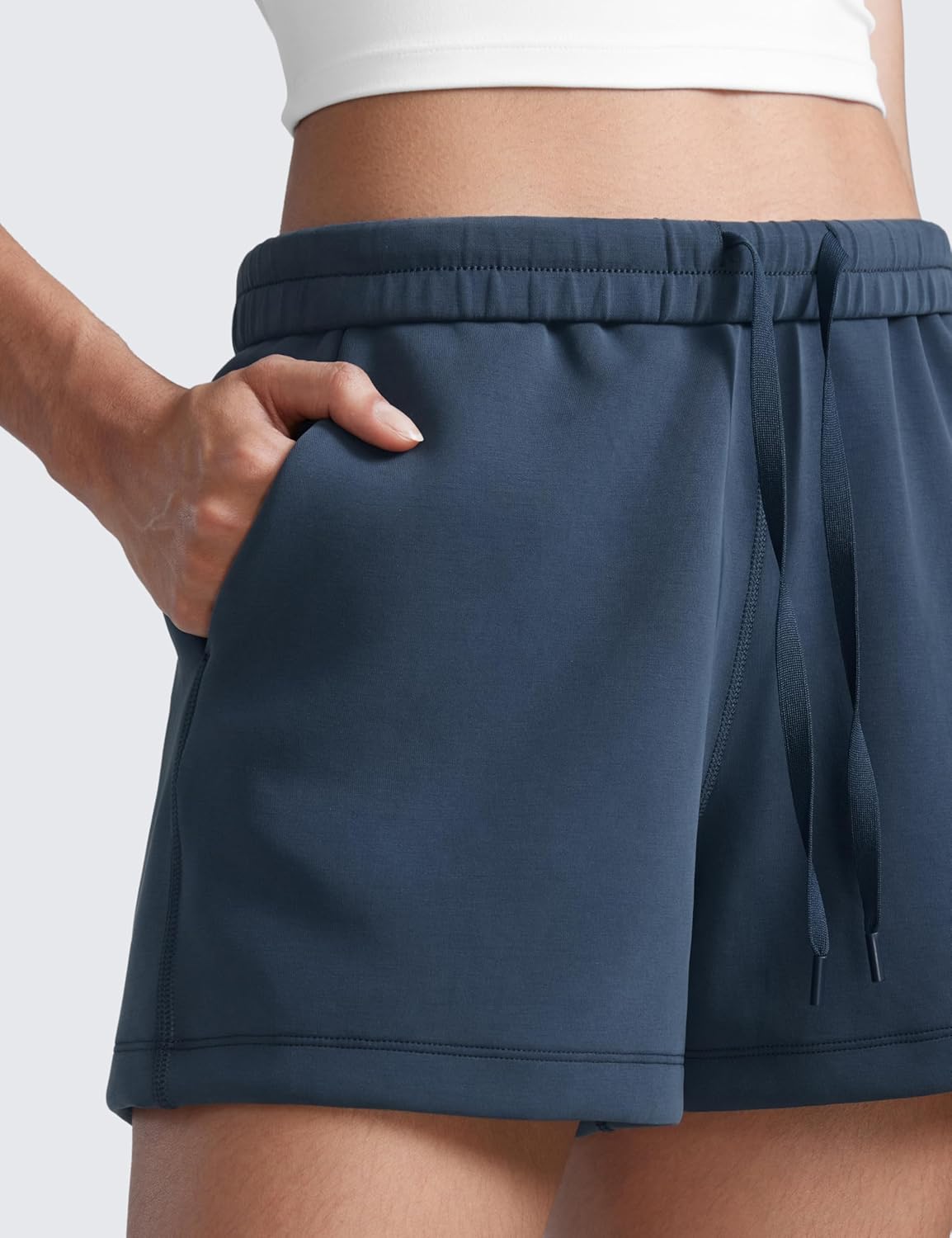 CRZ YOGA SoftAura Sweat Shorts for Women 4" - High Waisted Modal for Casual Lounge Athletic with Pockets Drawstring - Image 4