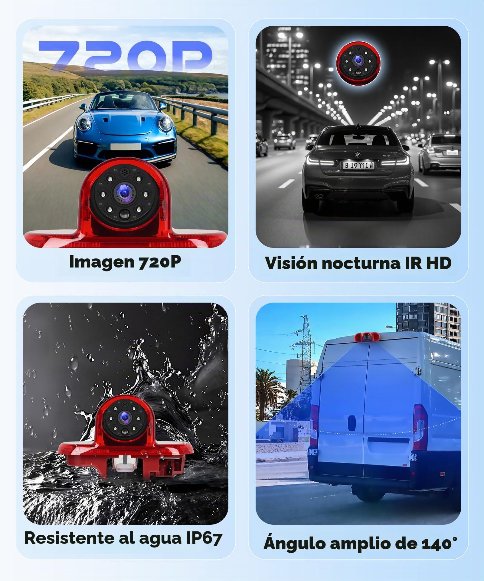 Rimoody Cámara para Tercera Luz de Freno para Renault Trafic/Opel Combo/Opel Vivaro 2001-2014, Cámara de Visión Trasera Visión Nocturna IR, Resistente al Agua IP67/Ángulo Ajustable/Línea inversa