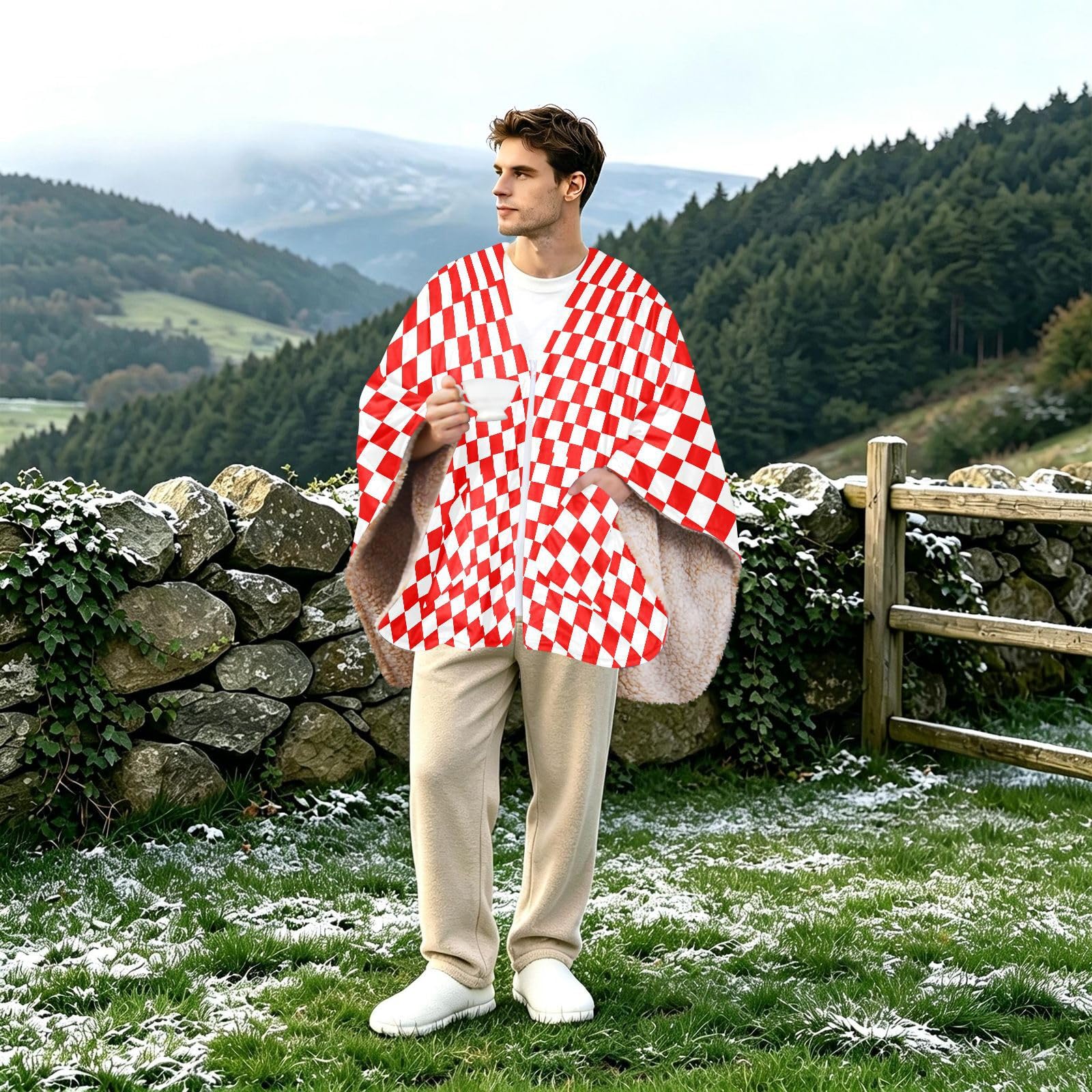 GuoChe Poncho rojo blanco tablero de ajedrez