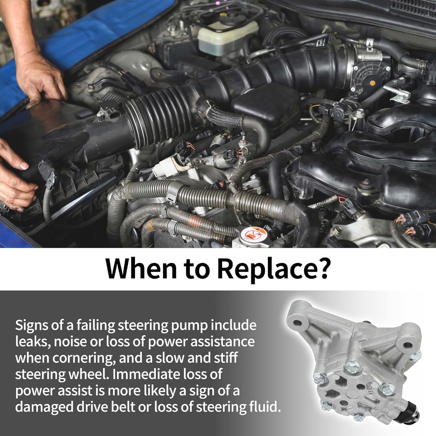 Car Power Steering Pump Power Assist Pump for Honda Pilot 3.5L V6 2012-2015 for Honda Ridgeline 3.5L V6 2012-2014 No.56110-RN0-A54 Aluminum Alloy