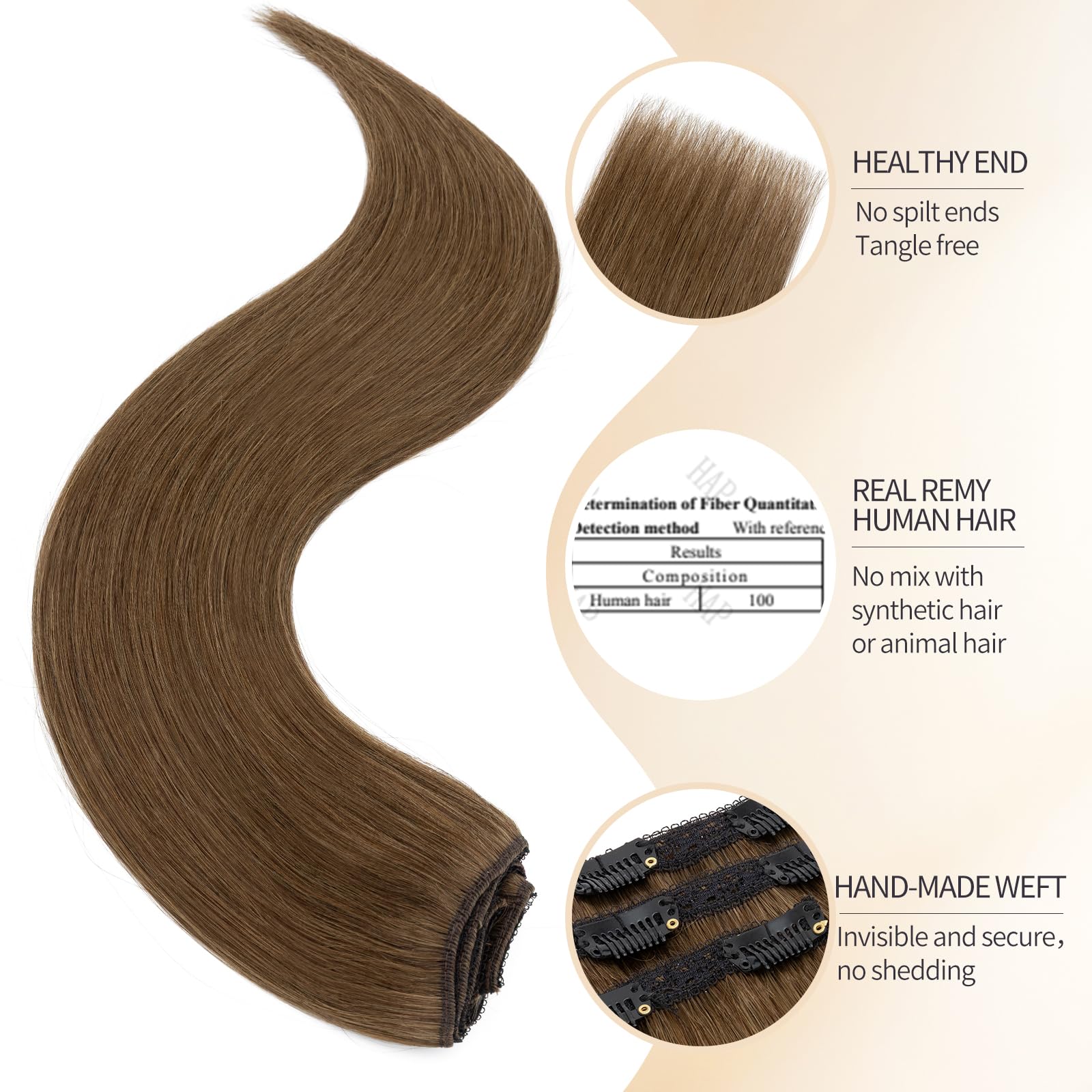 S-noilite Extension Capelli Veri Clip, 3 Pezzi 11 Clips Extensions Capello Veri, Vergine Extension di Capelli Umani, 73g Un Pezzo Naturali Extensions Capello Umani, 40CM Marrone Freddo #4