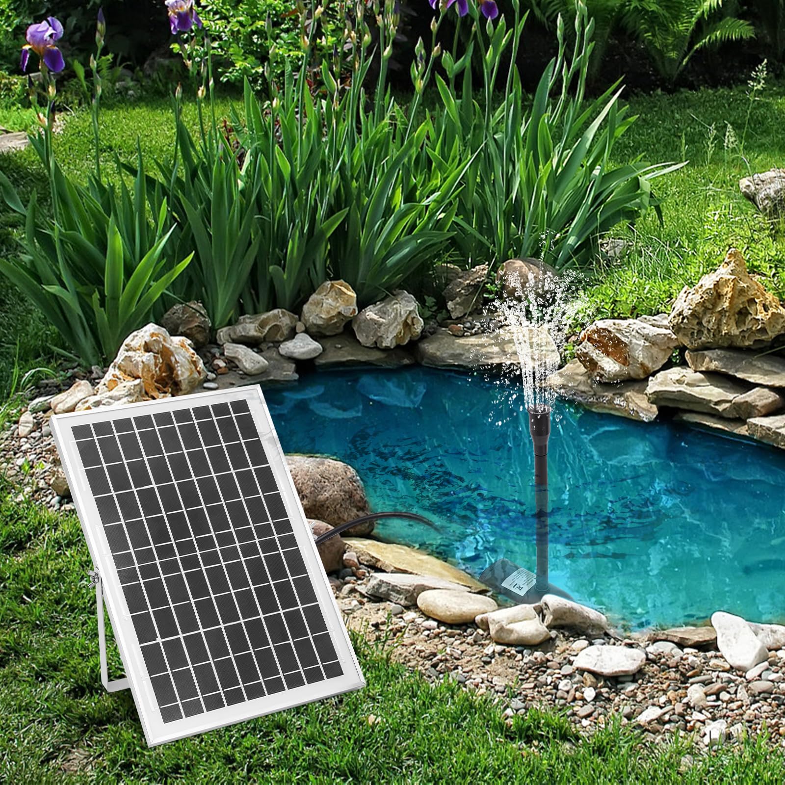 Solarna pompa do stawu 10 W, 1000 l/h, pompa solarna z bezszczotkową pompą do stawu ogrodowego, fontanny i zabaw wodnych, zasilana energią słoneczną pompa wodna do użytku na zewnątrz, bez przyłącza