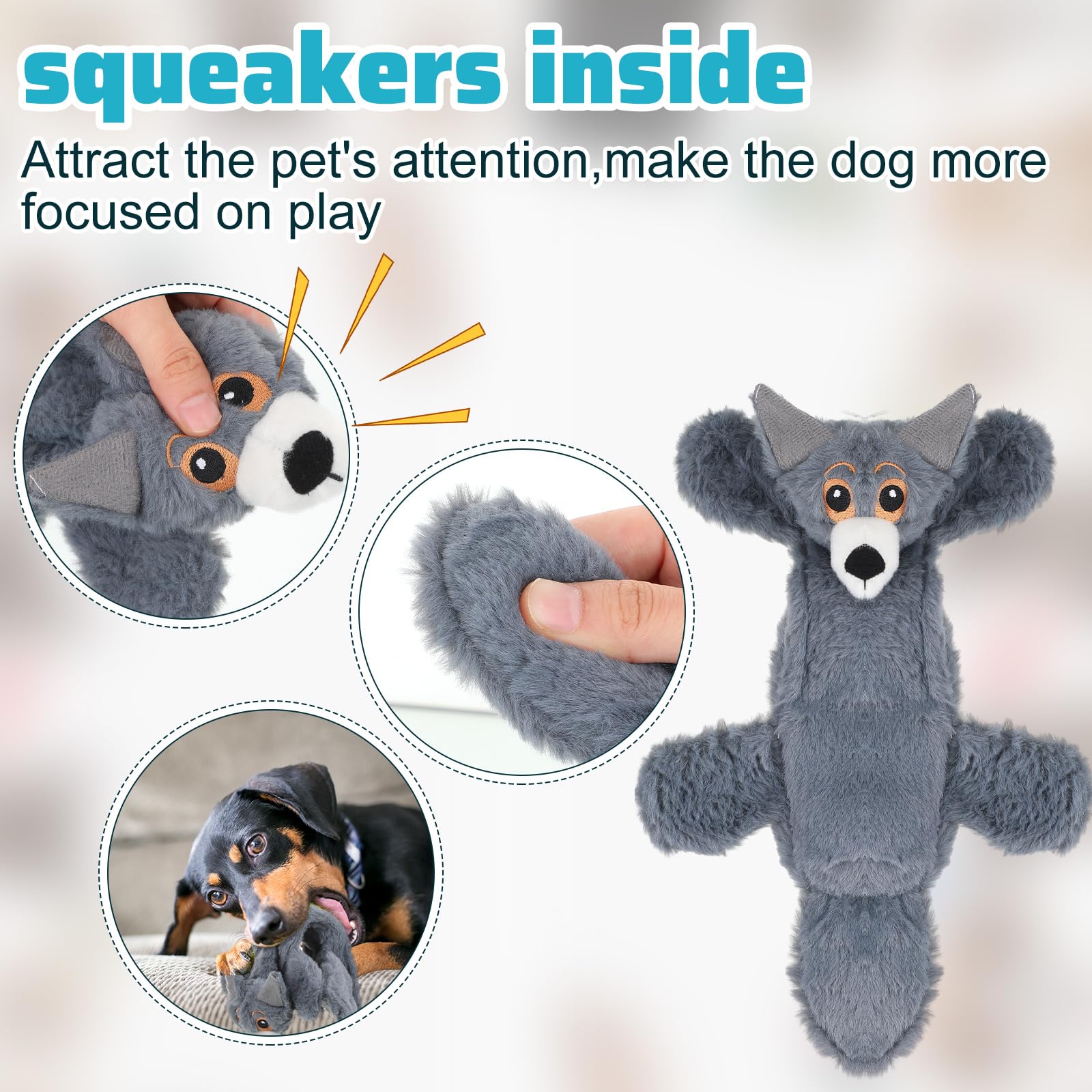 10 Stück Hundespielzeug, kein Füllen, quietschendes Hundespielzeug, Hundespielzeug für aggressive Kauer, Plüschzahnen, Hundespielzeug, Tiere, mittelgroße und große Haustiere, 10 Stile