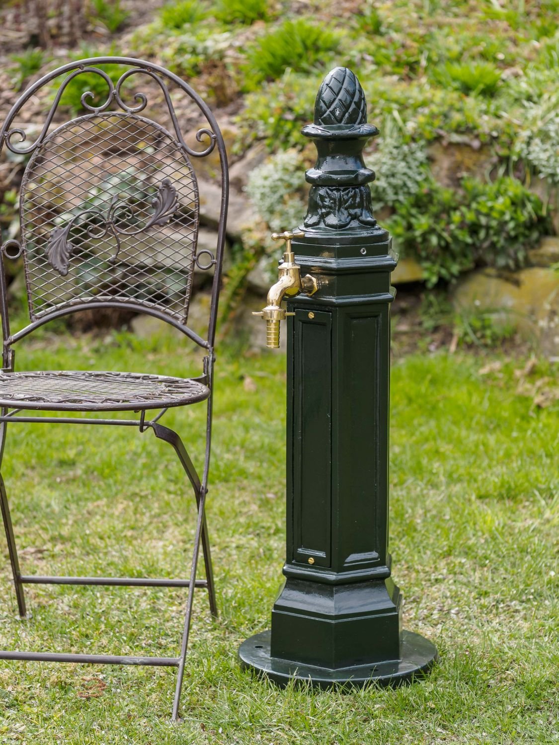 Standbrunnen 95cm Waschbecken Garten Alu grün antik Stil Brunnen Waschplatz