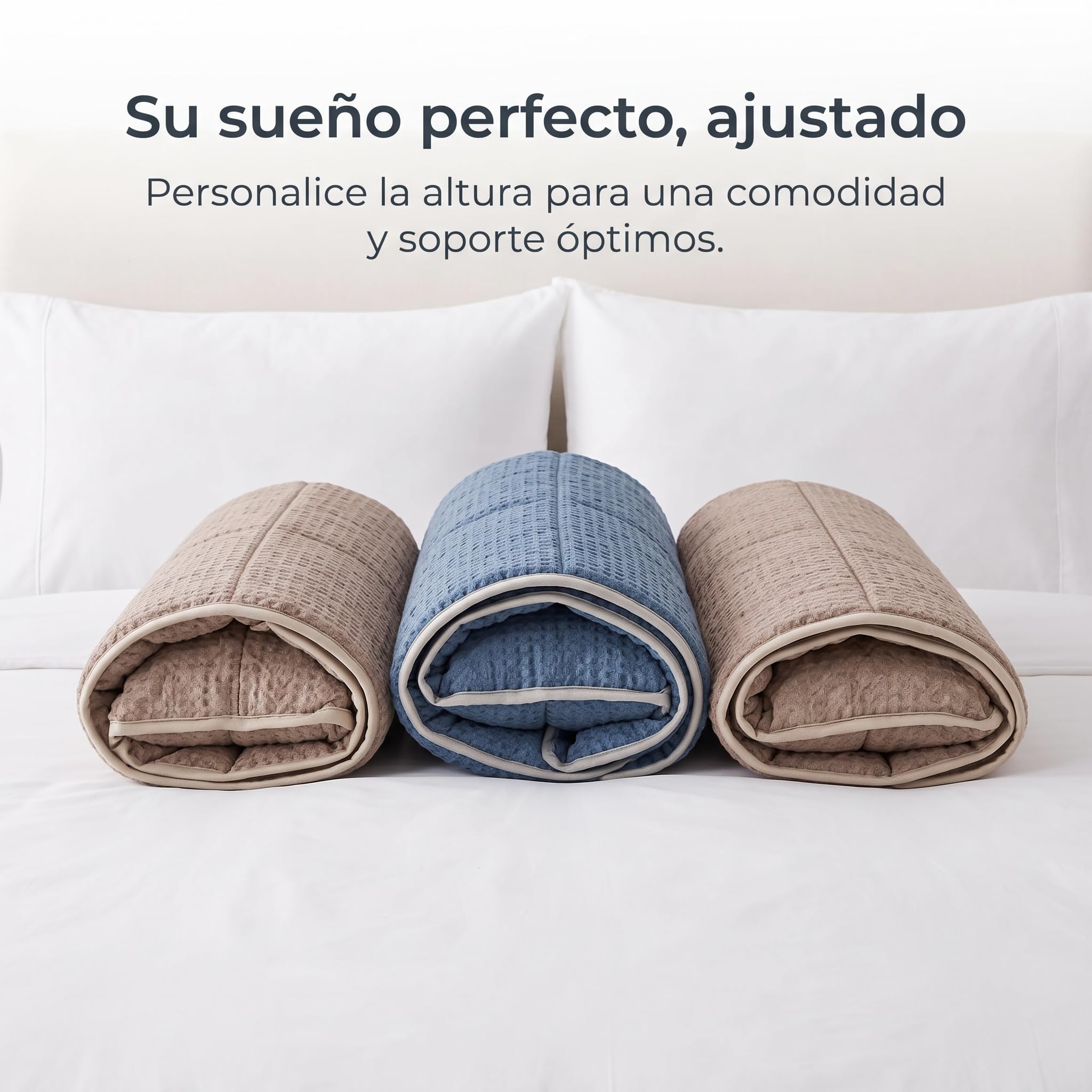 Almohada Viaje Algodón Plegable Ajustable para un scanso Óptimo, Azul
