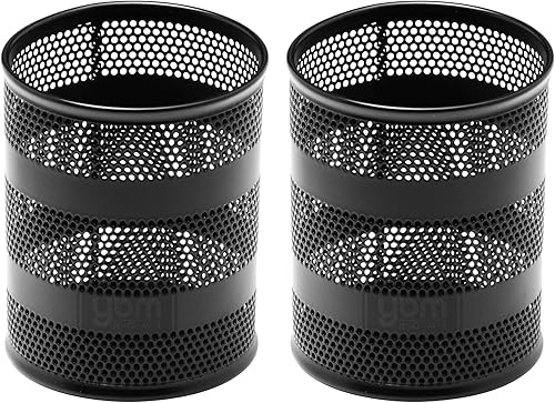 Ybm Home Escritorio redondo de oficina de malla de acero lápiz titular de la pluma negro 1043 (paquete de 2)