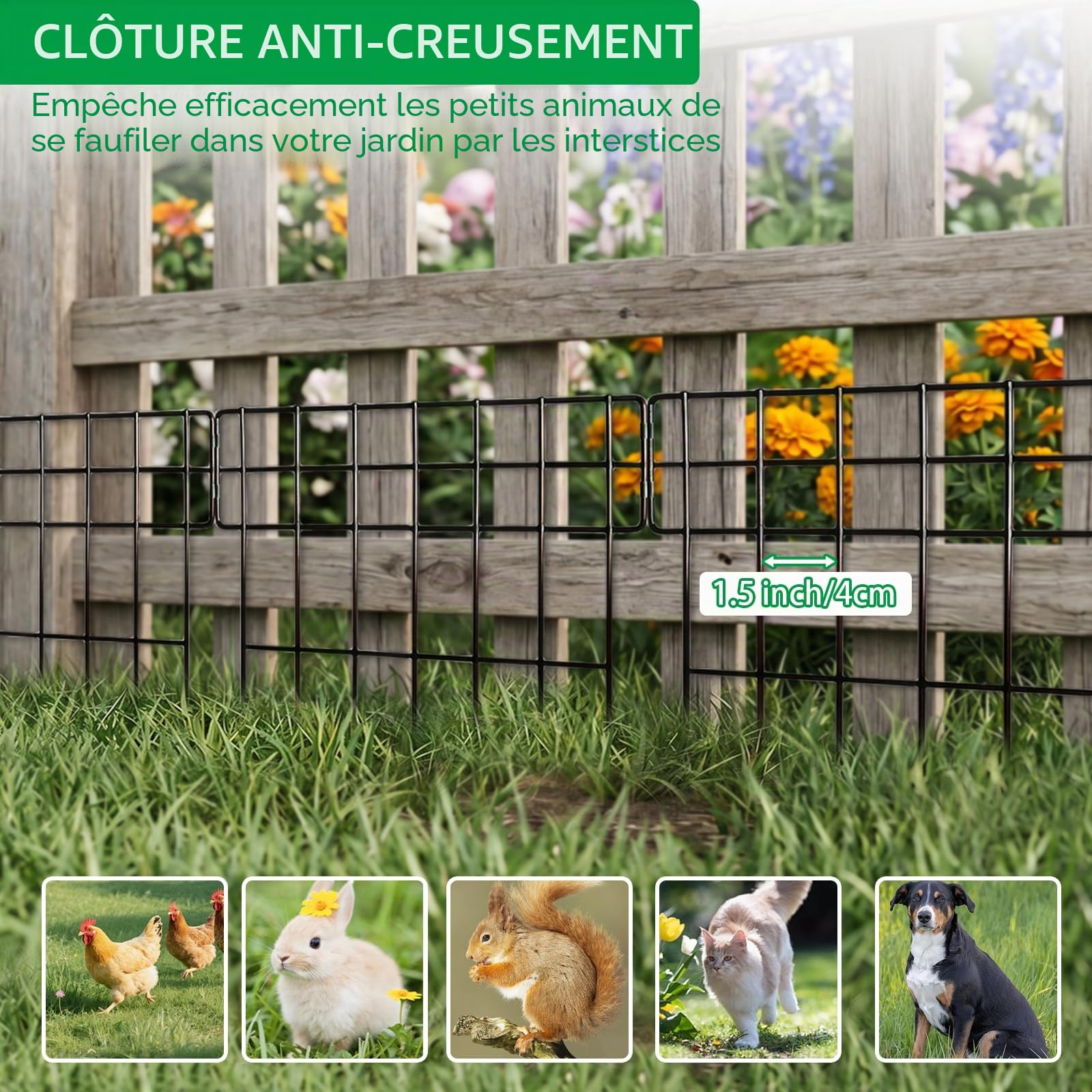 Thealyn 10 Pack Barrière Animaux de Jardin en Métal Décorative, Hauteur 17 po (43 cm) X Largeur 13 po (33 cm), Longueur Totale 10,8 Pieds (3,3 m), Clôture de Jardin sans Creusage pour Délimiter