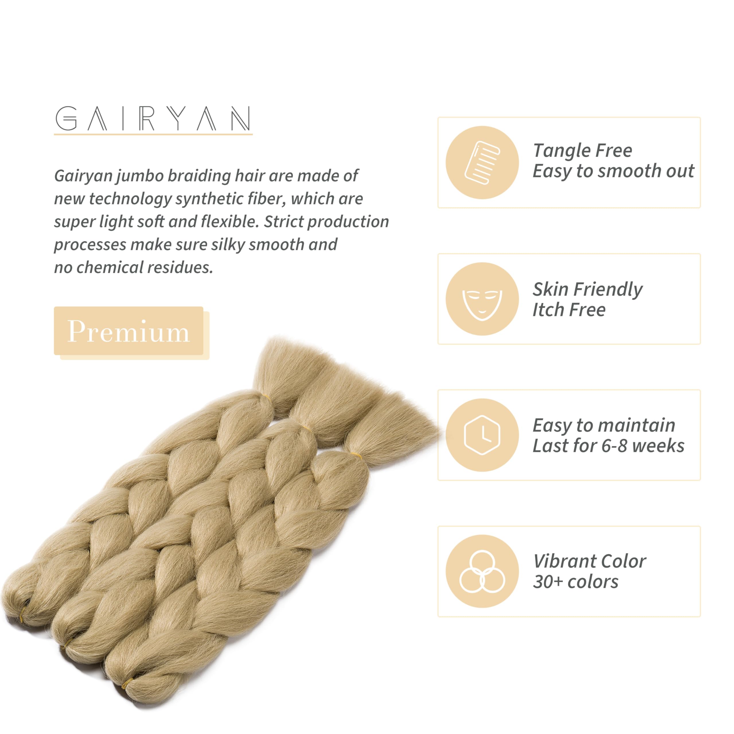Gairyan 3 Packs of 24 Inch Braids for African Braids Hair Extension Dreadlocks Ombre Synthetic Braid Crochet Twist Braiding Hair (Natural Blonde) in use