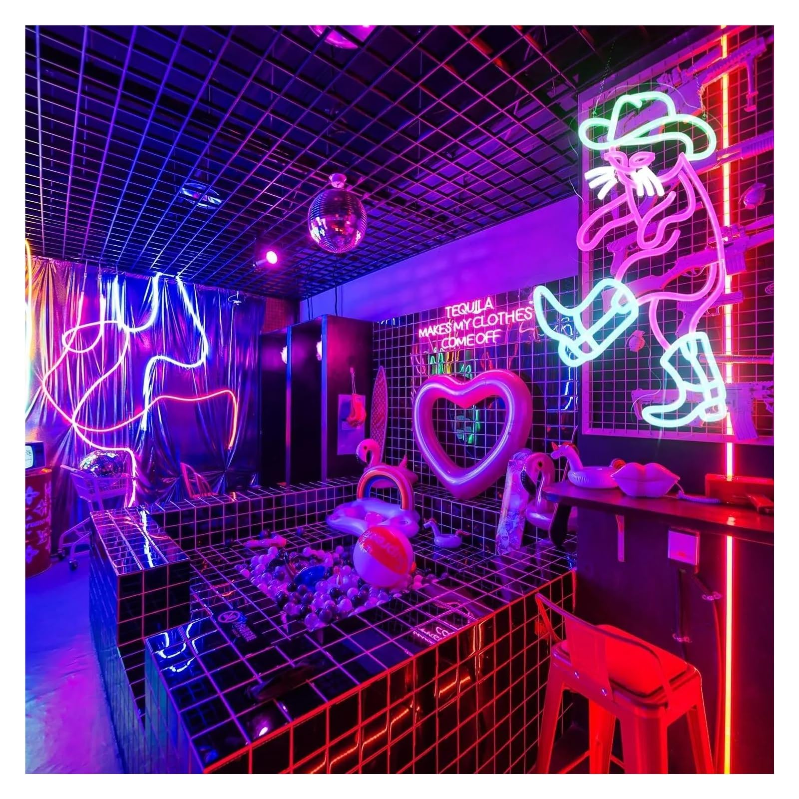 Decoración Lámparas Luces De Neón De Gato Vaquero Para Bar, Pub, Dormitorio, Cueva De Hombre, Sala De Juegos, Decoración Estética, Dibujo De 50x30cm