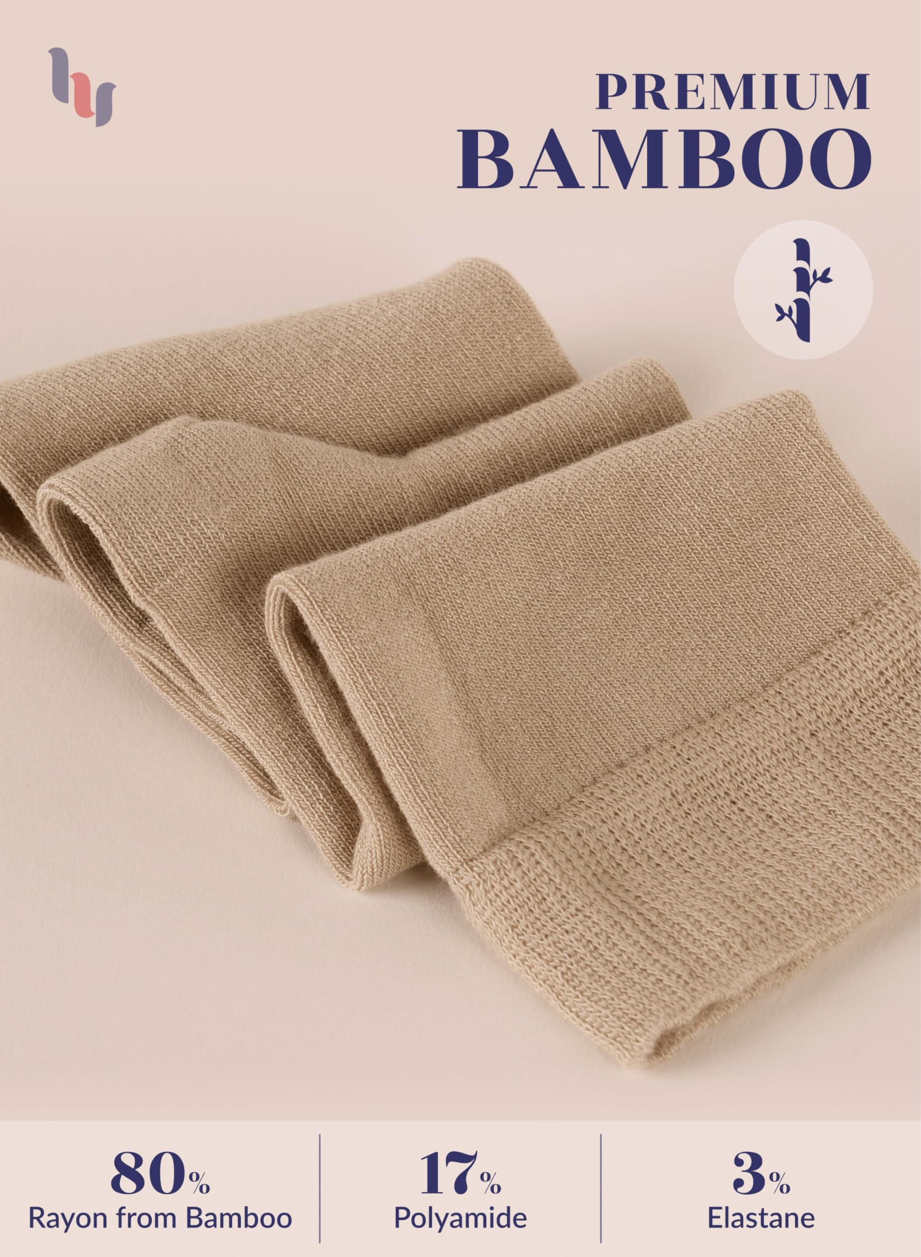 HUGH UGOLI Podkolanówki Damskie z Bambusa, 4 Pary, Miękkie i Lekkie Długie Skarpetki, Eleganckie do Pracy, Munduru i Codziennego Użytku, Czarne/Granatowe, Rozmiar 35-38/38-42