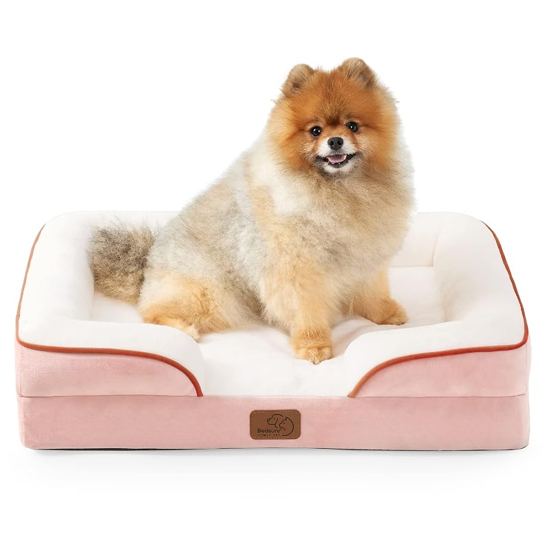 Cama para Cães Pequenos Bedsure com Espuma de Alta Densidade e Capa Impermeável Rosa 60,96 x 45,72 x 15,24 cm