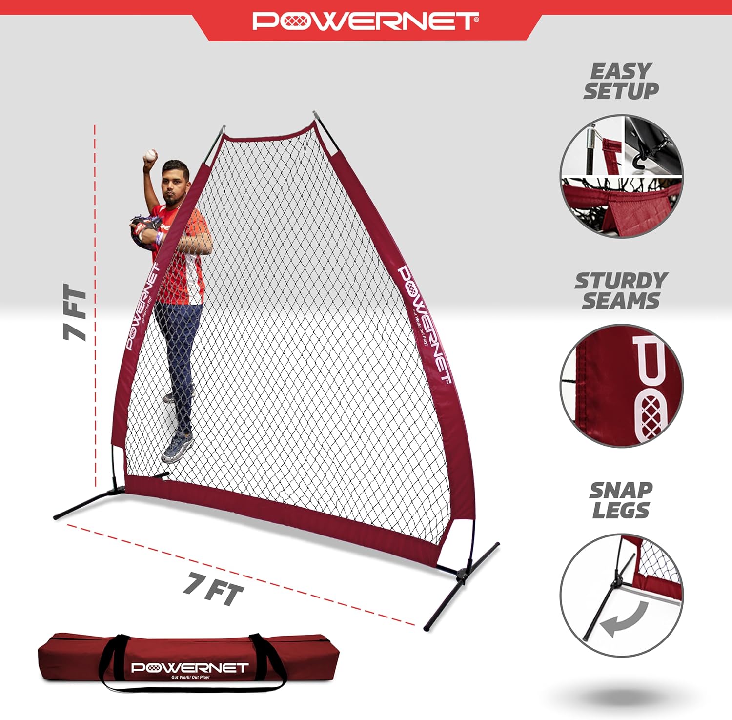 PowerNet Baseball Training Equipment Baseball Net, Portable Softball Batting Practice Pitching Screen, 7-FT I-Screen or A-Frame Pitching Net
