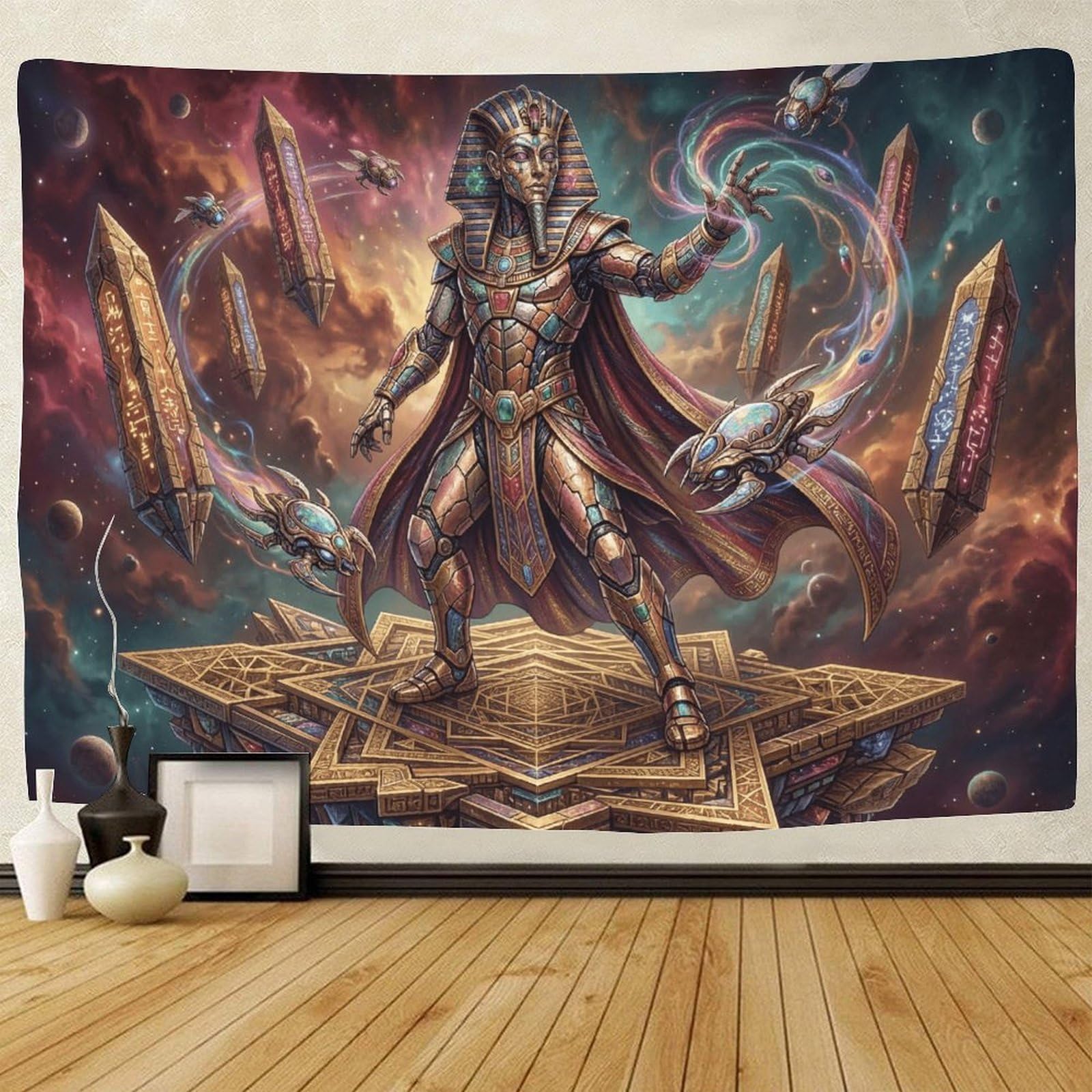 GPMNBCXZK Egyptian Pharaoh 3D Cosmic Wall Art Tapestry Decor for Living Room Bedroom 70cmx100cm
