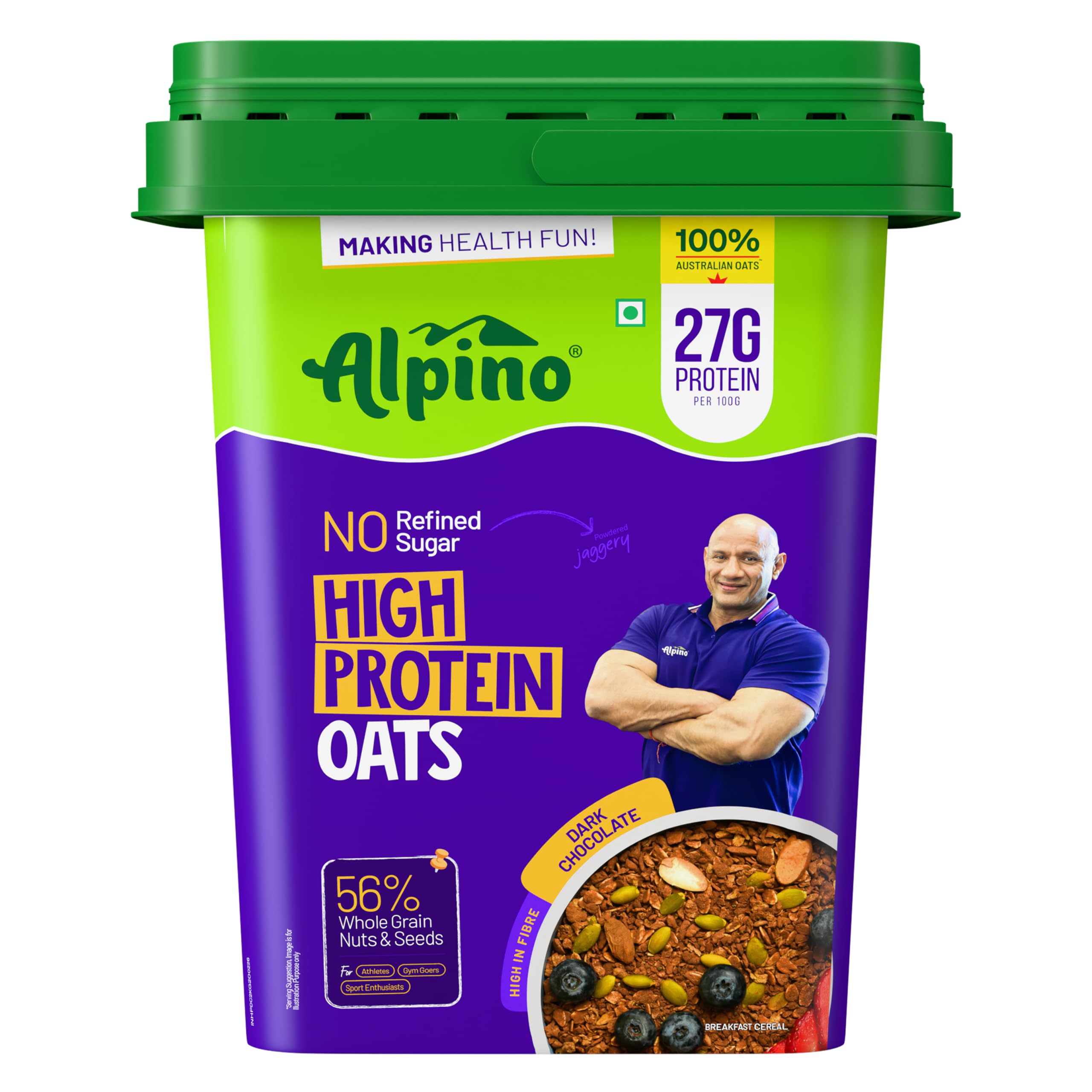 ALPINO 27% High Protein Oats Dark Chocolate 2 kg – Rolled Oats, Protein Blend, Jaggery Powder, Cocoa Powder, Nuts & Seeds – 27g Protein, Source of Dietary Fibre & Healthy Fats, No Refined Sugar & Salt-image-13
