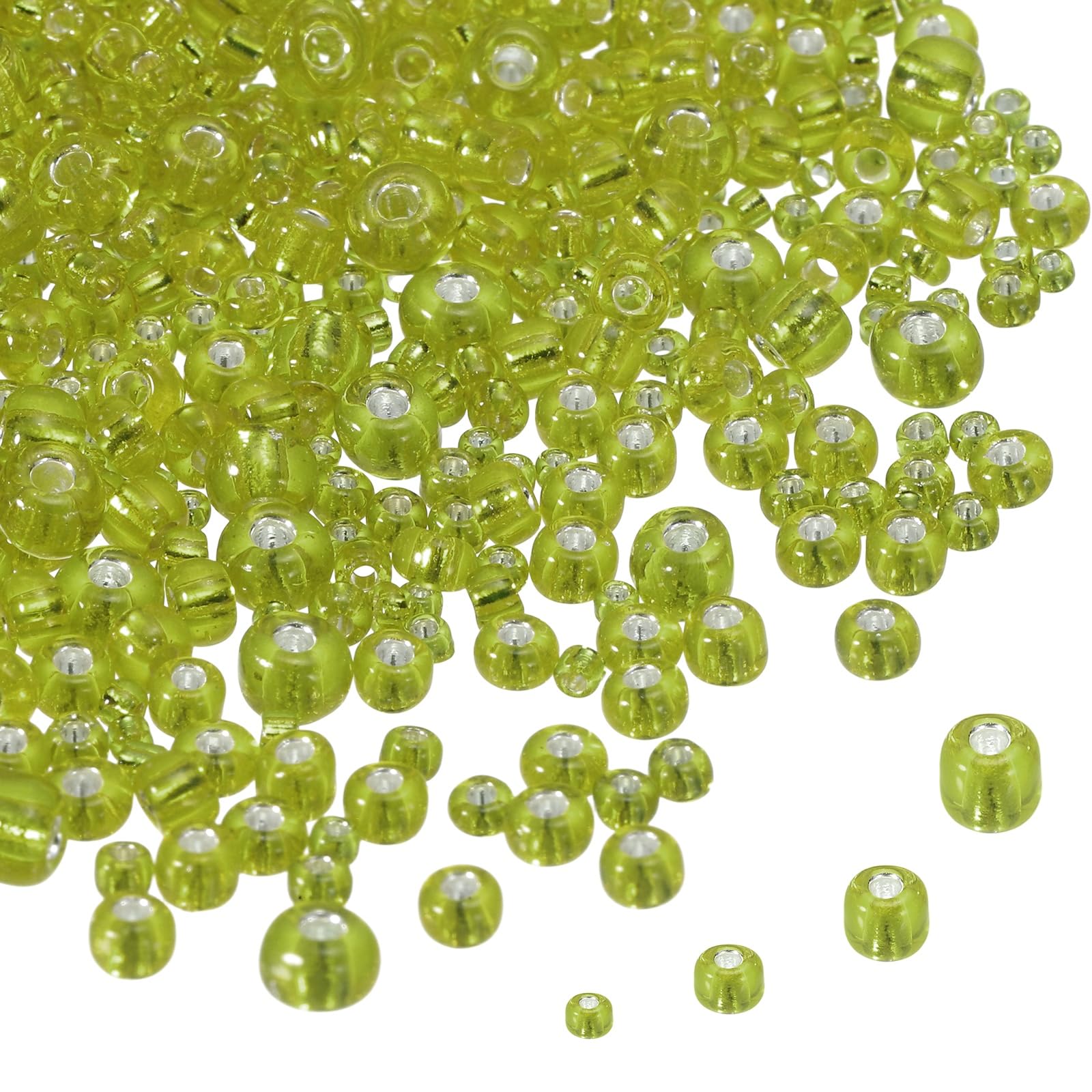 sourcing map 2848pcs Iridescent Glass Seed Beads 1.5/2/3/4mm Acrylic Round Bugle Beads for DIY Jewelry Craft Plants Making Fabric Felt Ornaments, Light Green