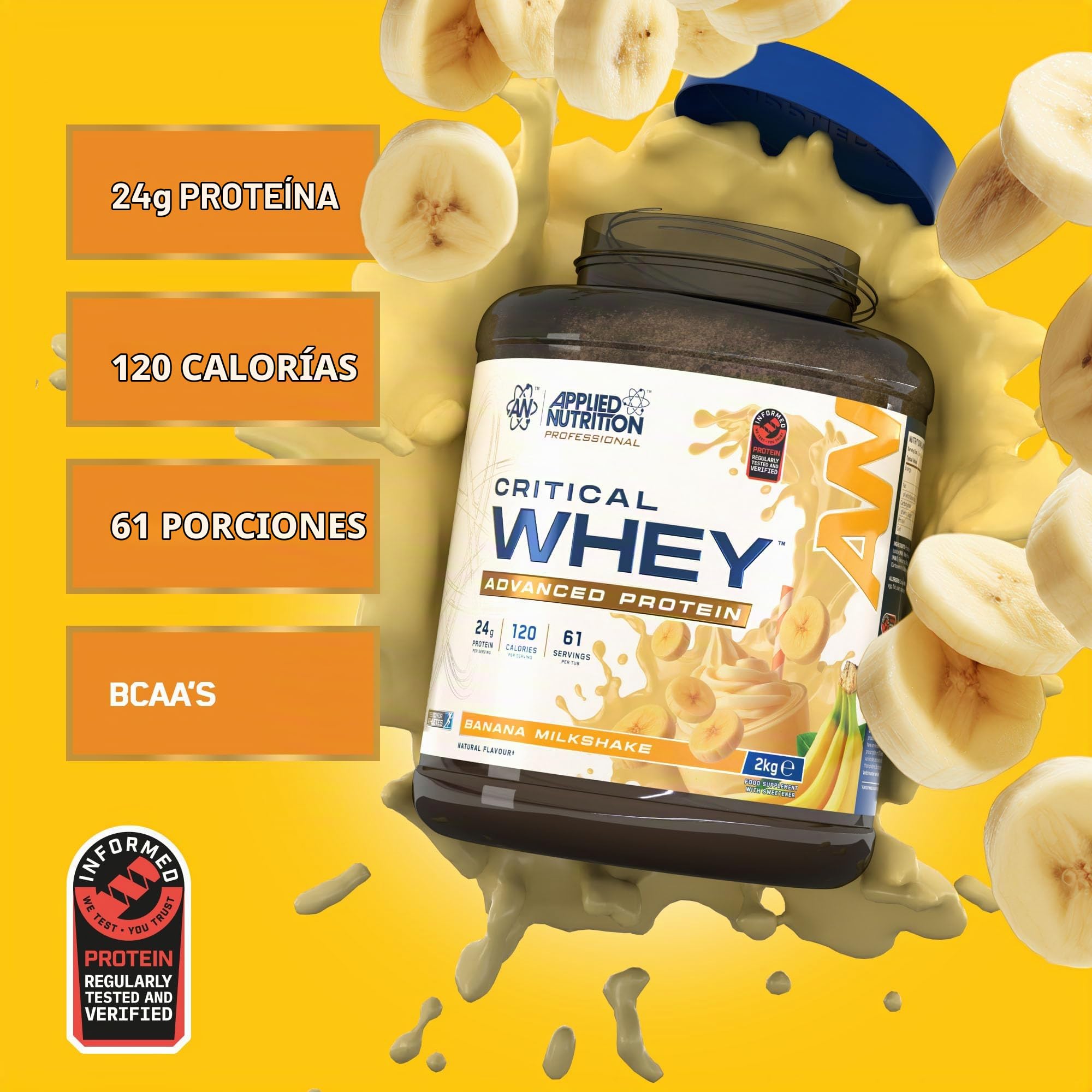 Applied Nutrition Critical Whey (2000g) Batido de plátano Proteínas Mezcla de Proteínas de Suero | Proteína Whey Mezcla de proteína Whey de suero Protein Powder