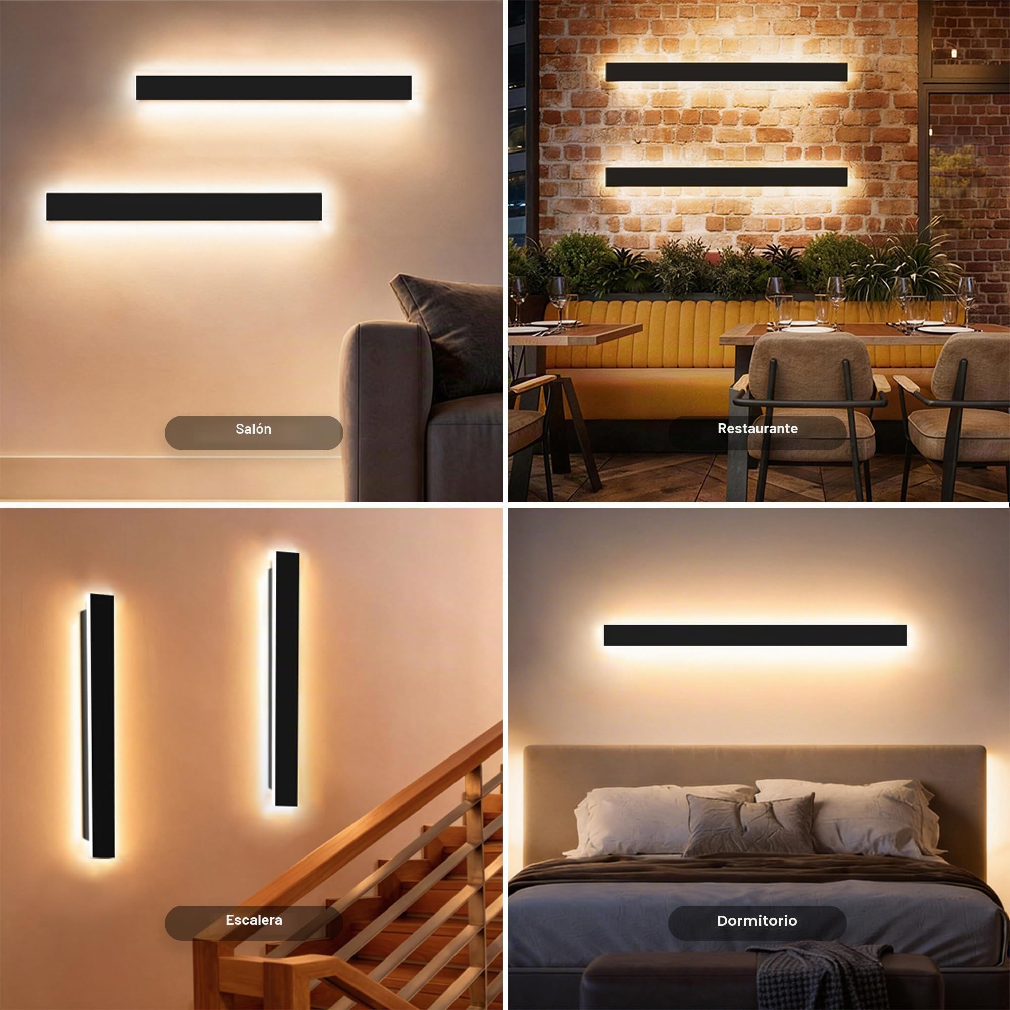 auralab Aplique Pared Exterior Largo 100cm, IP65 Impermeable Acrílico Apliques pared Largos, 3000K Lampara de Pared Larga LED Moderna Decorativa para Piscina, Salón y Porche, Negro