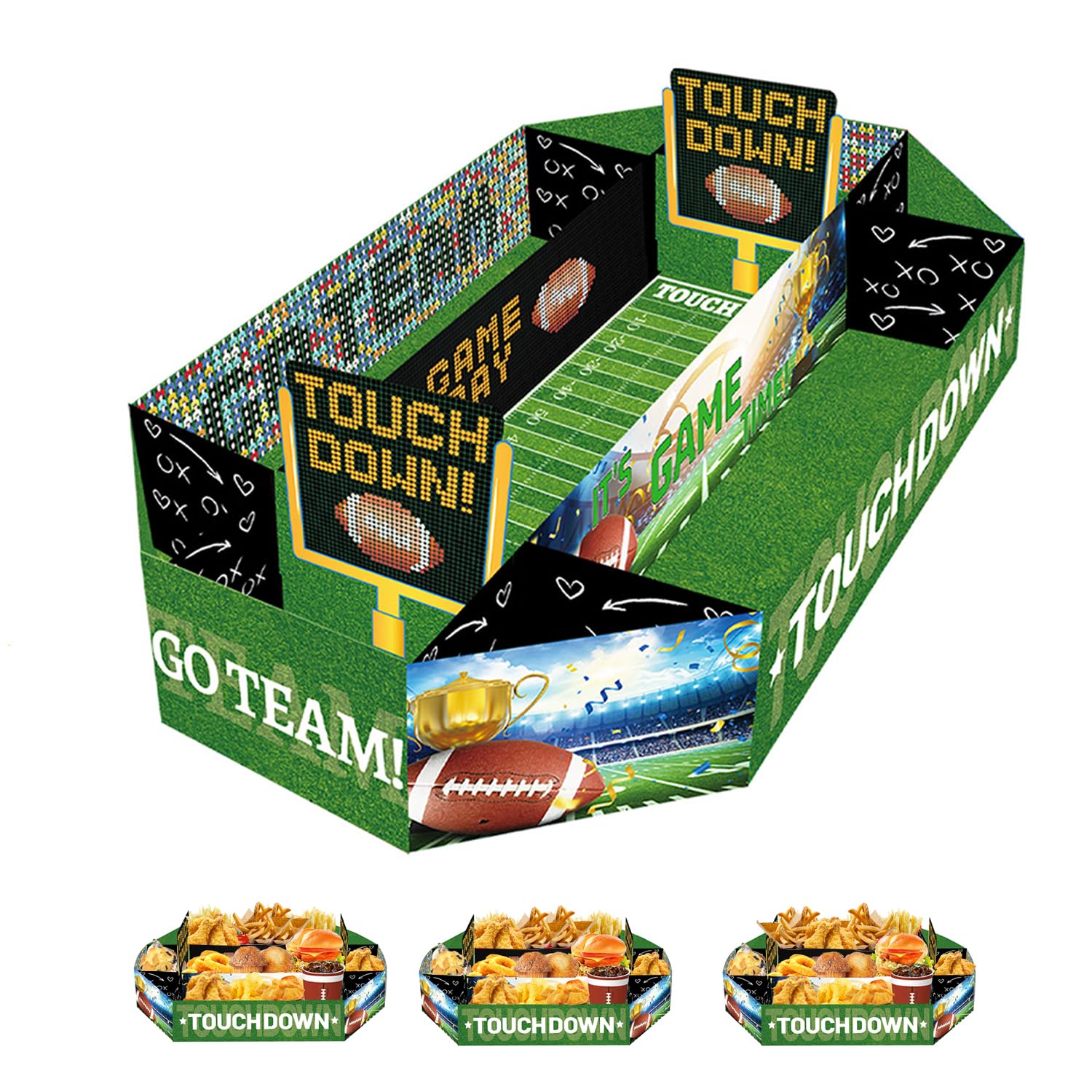 GalaHub 3 Pack Football Party Supplies Set, Game Day Food Trays for Parties, Perfect for Football Birthday Party Decoration