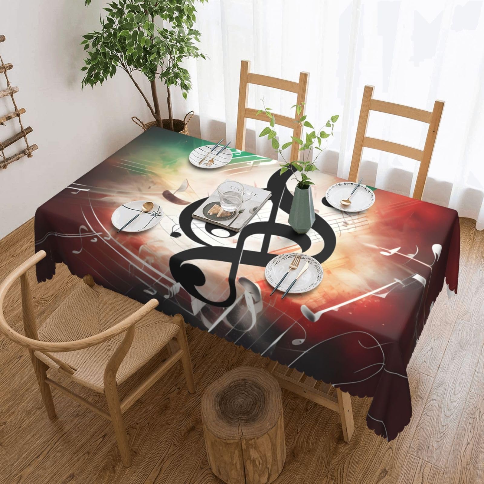 Nappe rectangulaire imprimé notes de musique en tissu pour table de buffet