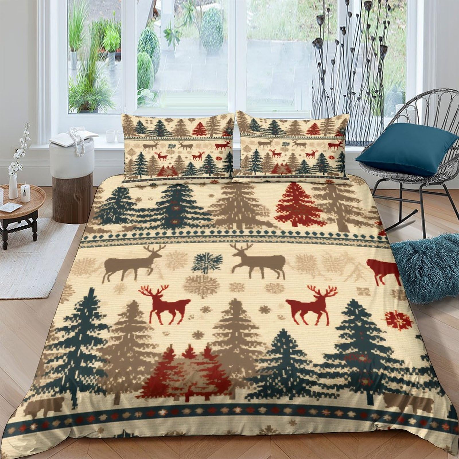 Housse de couette cerf parure de lit 3 pièces 200x200 avec taies d'oreiller microfibre