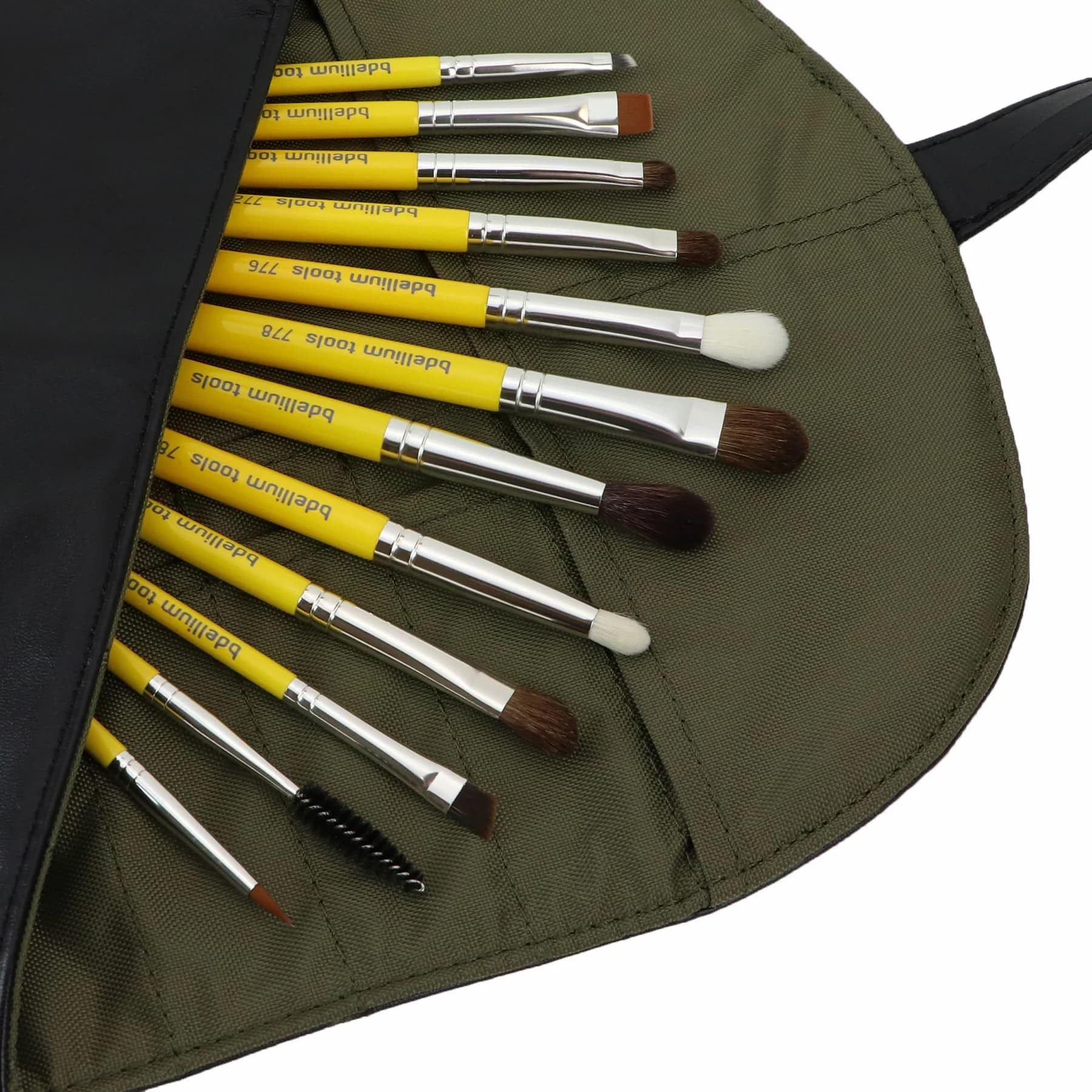 Bdellium Tools - Pennelli sfumatura occhi, professionali e antibatterici, con custodia arrotolabile, 12 pezzi