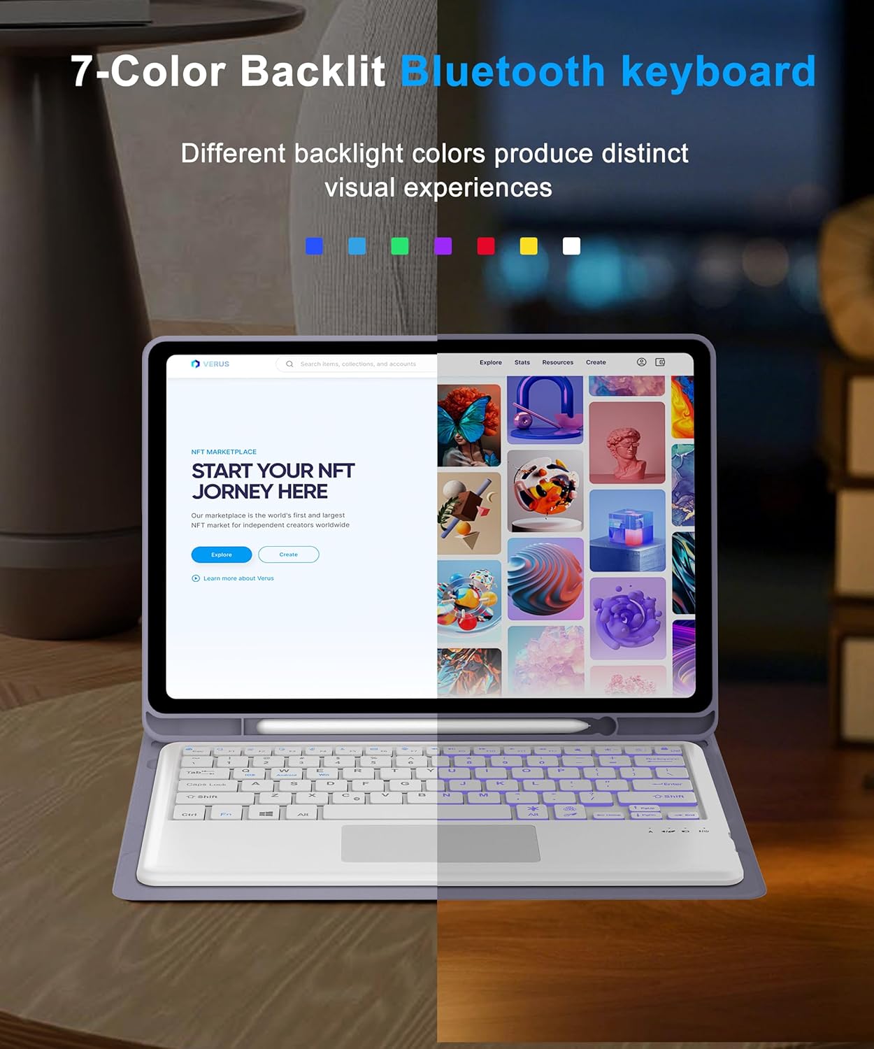 for Samsung Galaxy Tab S11 Ultra 14.6 inch Keyboard Case, 7 Colors Backlit, Multi-Gesture Smart Touchpad, Detachable Bluetooth Wireless Trackpad Keyboard Slim PU Stand Cover with Pencil Holder, Purple