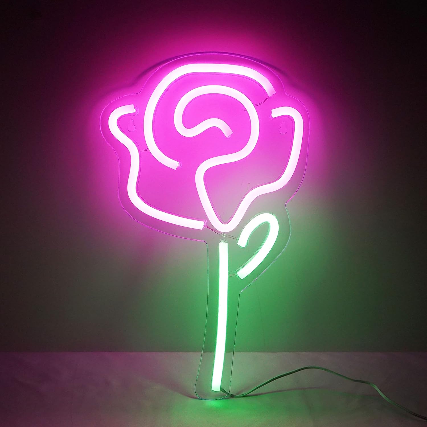 LED Neon Light, Pink Rose Flower Neon Sign USB Powered Wall Art Light, Neon Night Lights Home Decoration for Table Room Bedroom Party Wedding