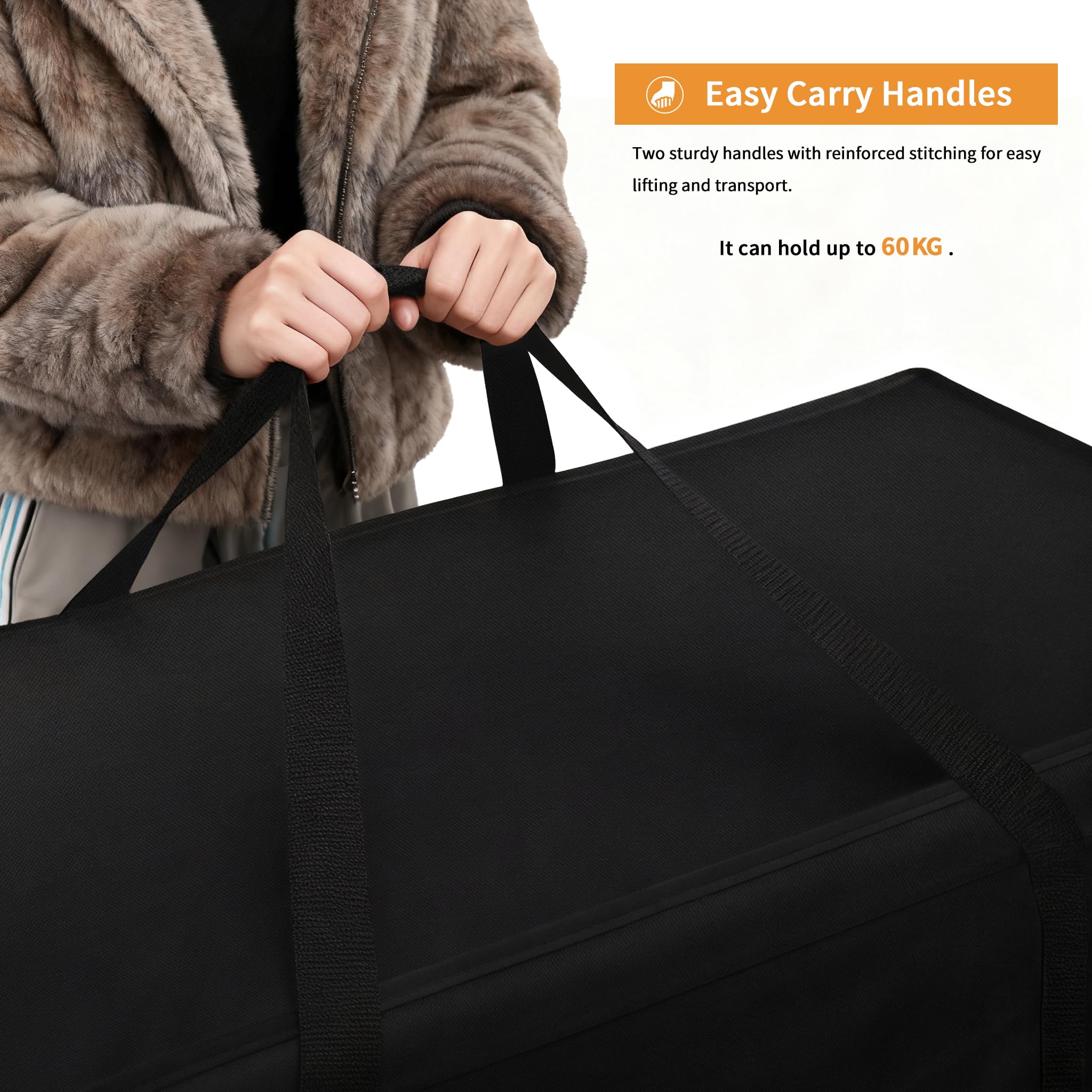 Borsa per Cuscini da Giardino Impermeabile Custodia per Albero di Natale Tessuto Oxford Anti-UV 125x40x55cm Nero