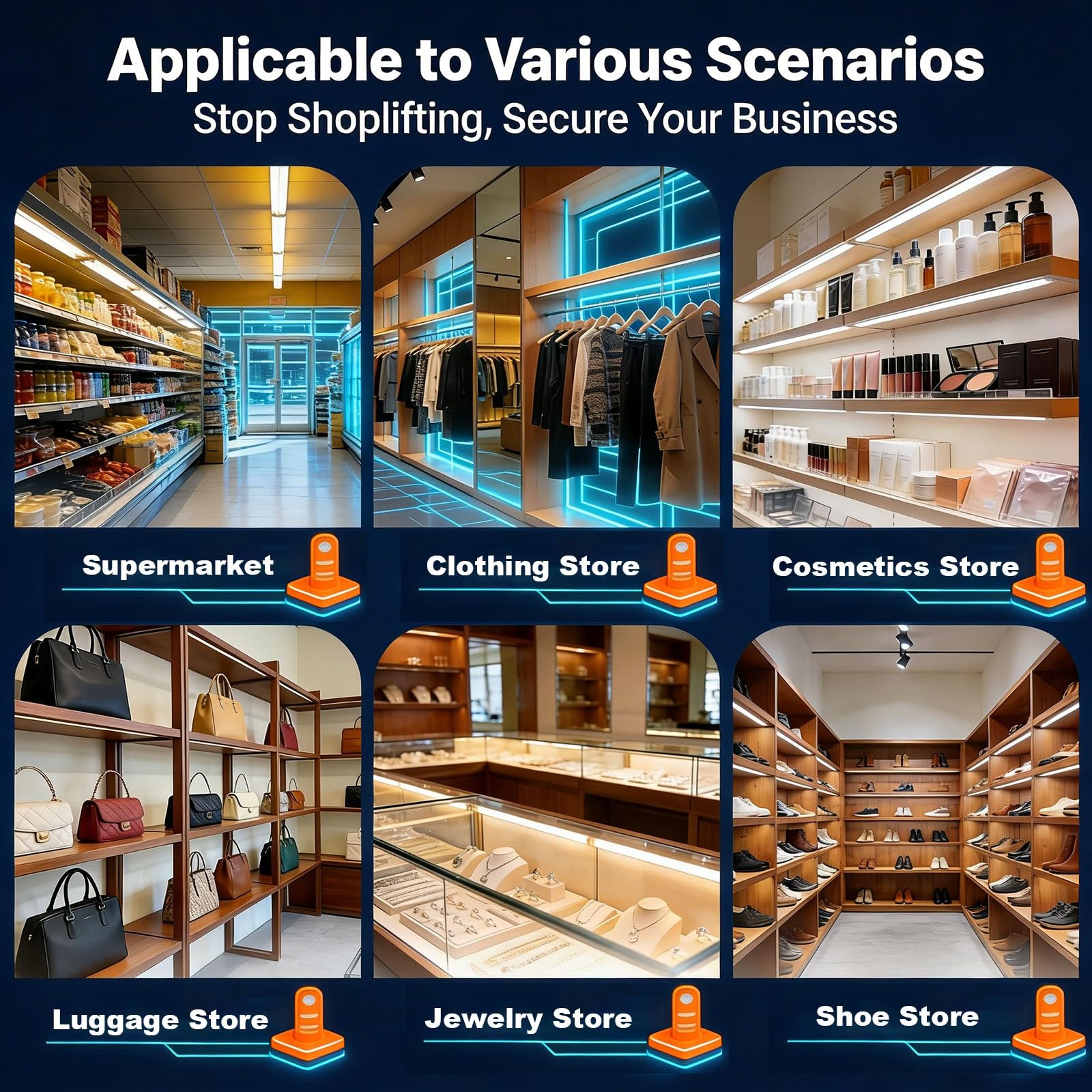 Système Anti-vol pour Magasin avec 100 Marqueurs, Portique AM 58KHz de Sécurité pour Boutique et Commerce, Alarme Sonore de Protection contre le Vol de Vêtements