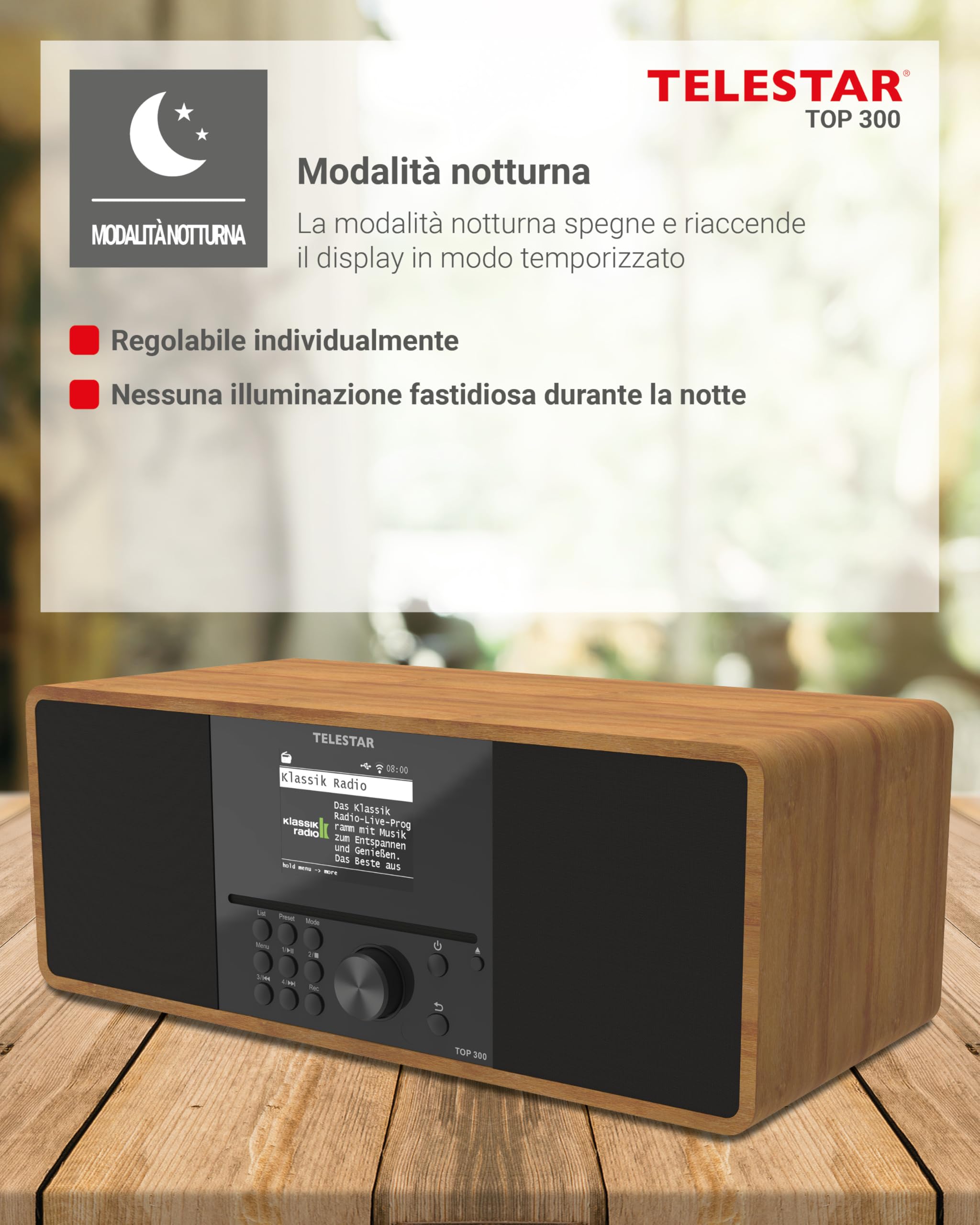 TELESTAR TOP 300 Radio DAB+/Internet con lettore CD stereo 2x15W Bluetooth Audio-Streaming Legno