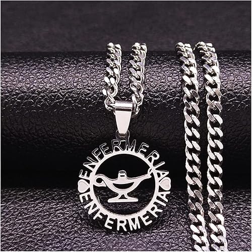 Fashion Necklace 2022 Stainless Steel ENFERMERIA Balance Chain Necklaces WomenMen Silver Color Allah's Lamp Necklaces Jewelry Necklace (Metal Color