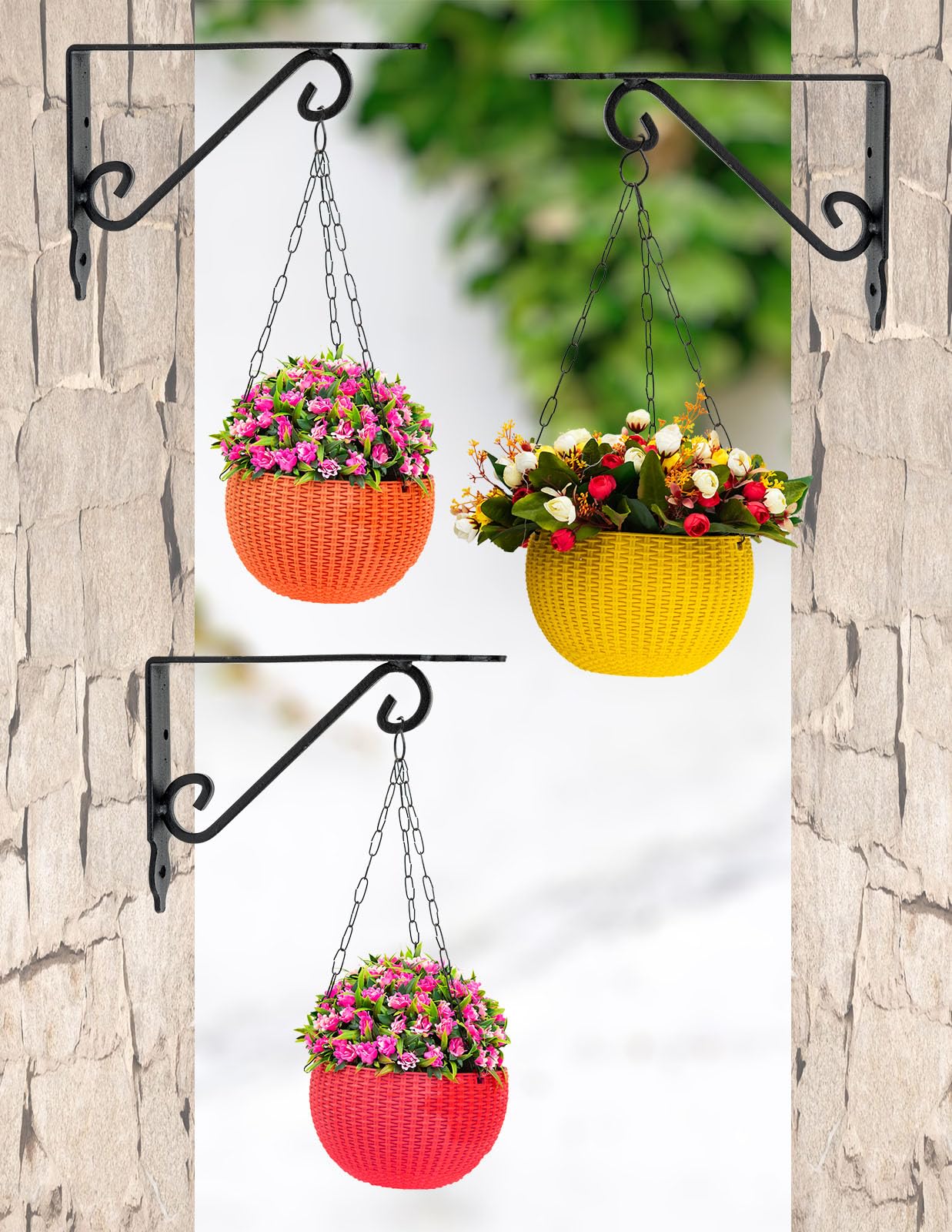 GLOBUS 022 Wall Mounted Metal Bracket Size (4.5X5.5)&(5.5X7.5)&(7.5X9.5) INCH (11X14+14X19+19X24 cm), Black for Hanging POTS/Flower Baskets/PANTERS/Lanterns/Wind Chimes for Indoor OR Outdoor USE.-image-4