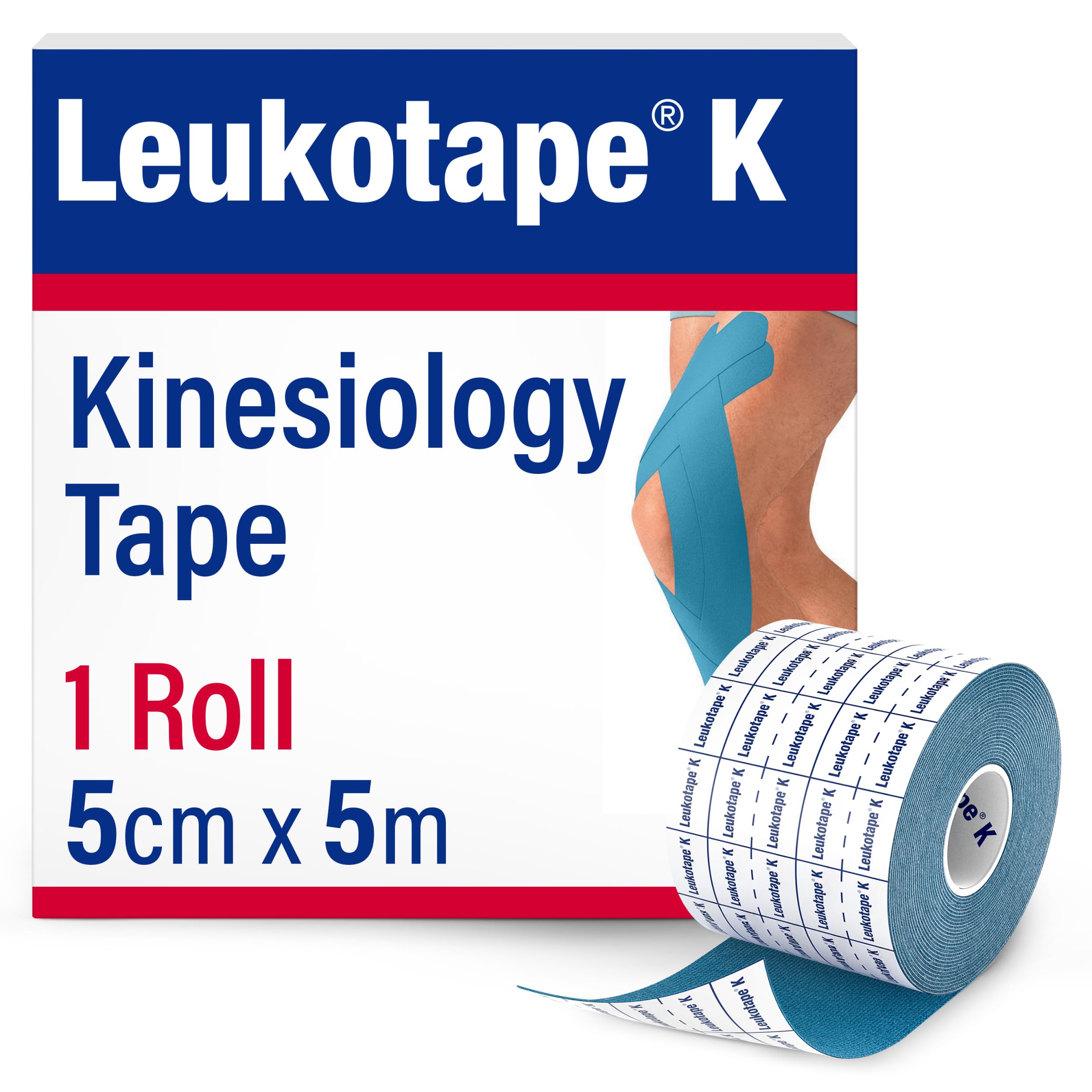 Leukotape K Kinesiology Tape for Muscle Support and Pain Relief - 5cm x 5m, Blue, 1 Roll