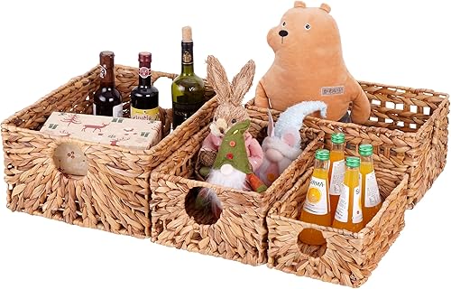 Cestas de almacenamiento de mimbre, cestas de almacenamiento de jacinto de agua tejidas a mano, cestas de mimbre para estantes, cestas de