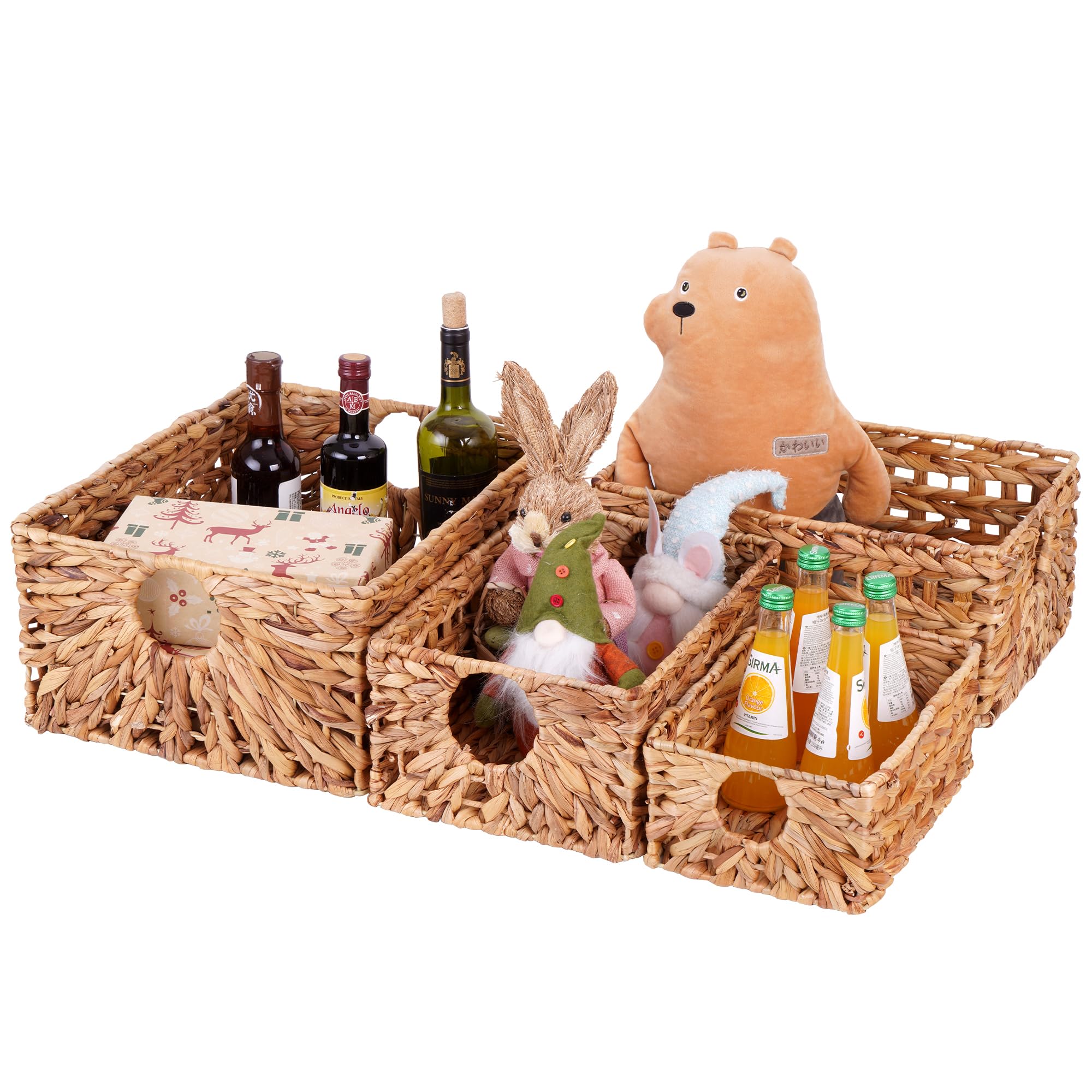 Wicker Storage Baskets, Handwoven Water Hyacinth Storage Baskets, Wicker Baskets for Shelves, Recyclable Natural Seagrass Storage Baskets With Handles, Set of 4 Woven Baskets -17.9x13.9x7.8inch