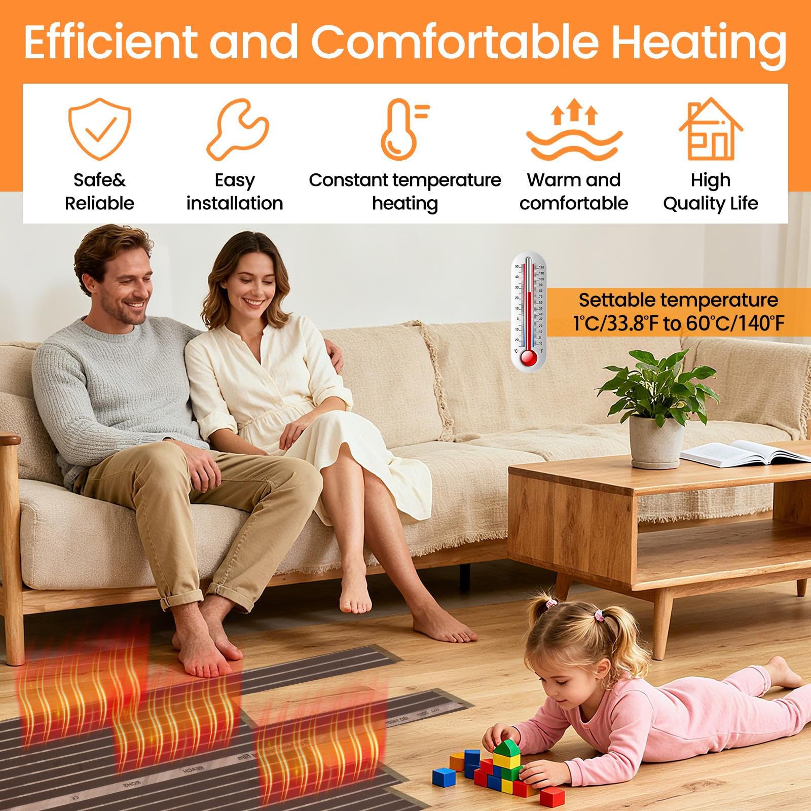 Pellicola riscaldante a infrarossi per riscaldamento a pavimento elettrico, larghezza 100 cm e lunghezza 300 cm, 220 W/m², 1,5 m² - Riscaldamentos efficiente ed economico per riscaldamento a pavimento